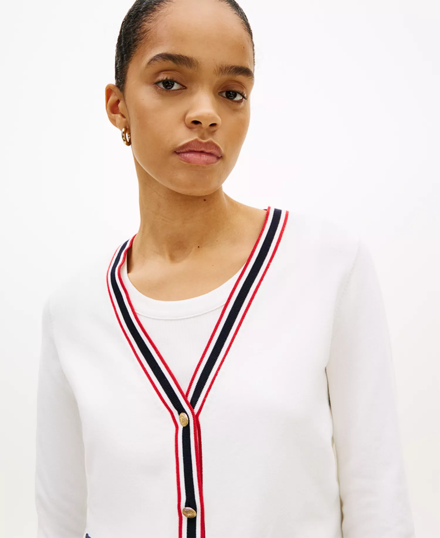 Women's V-Neck Cardigan - Ecru - L