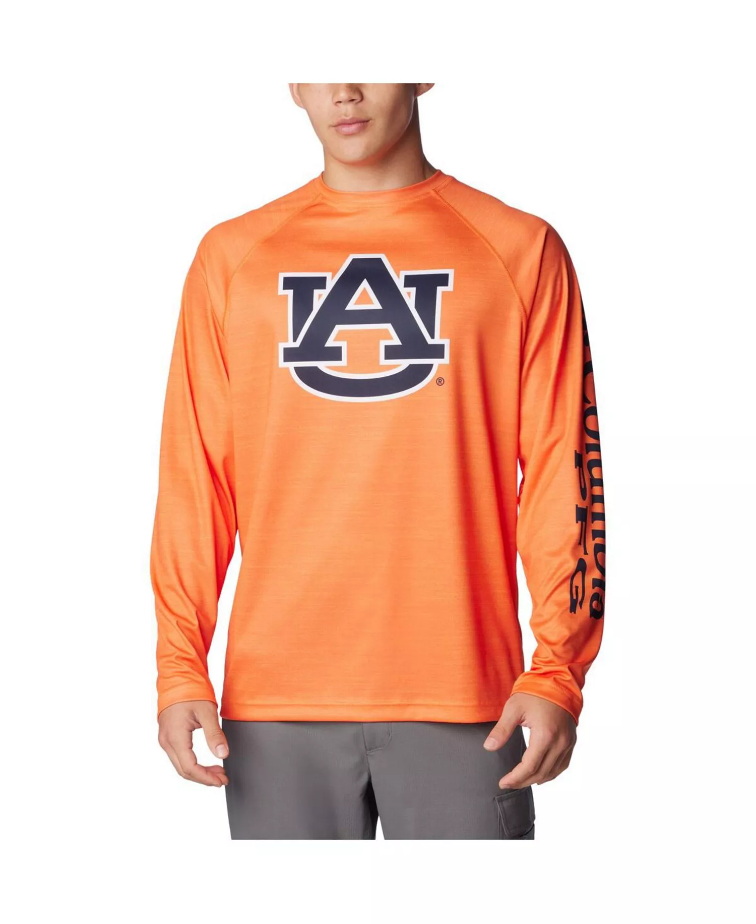 Men's Orange Auburn Tigers PFG Terminal Tackle Omni-Shade Raglan Long Sleeve T-shirt - Orange - L