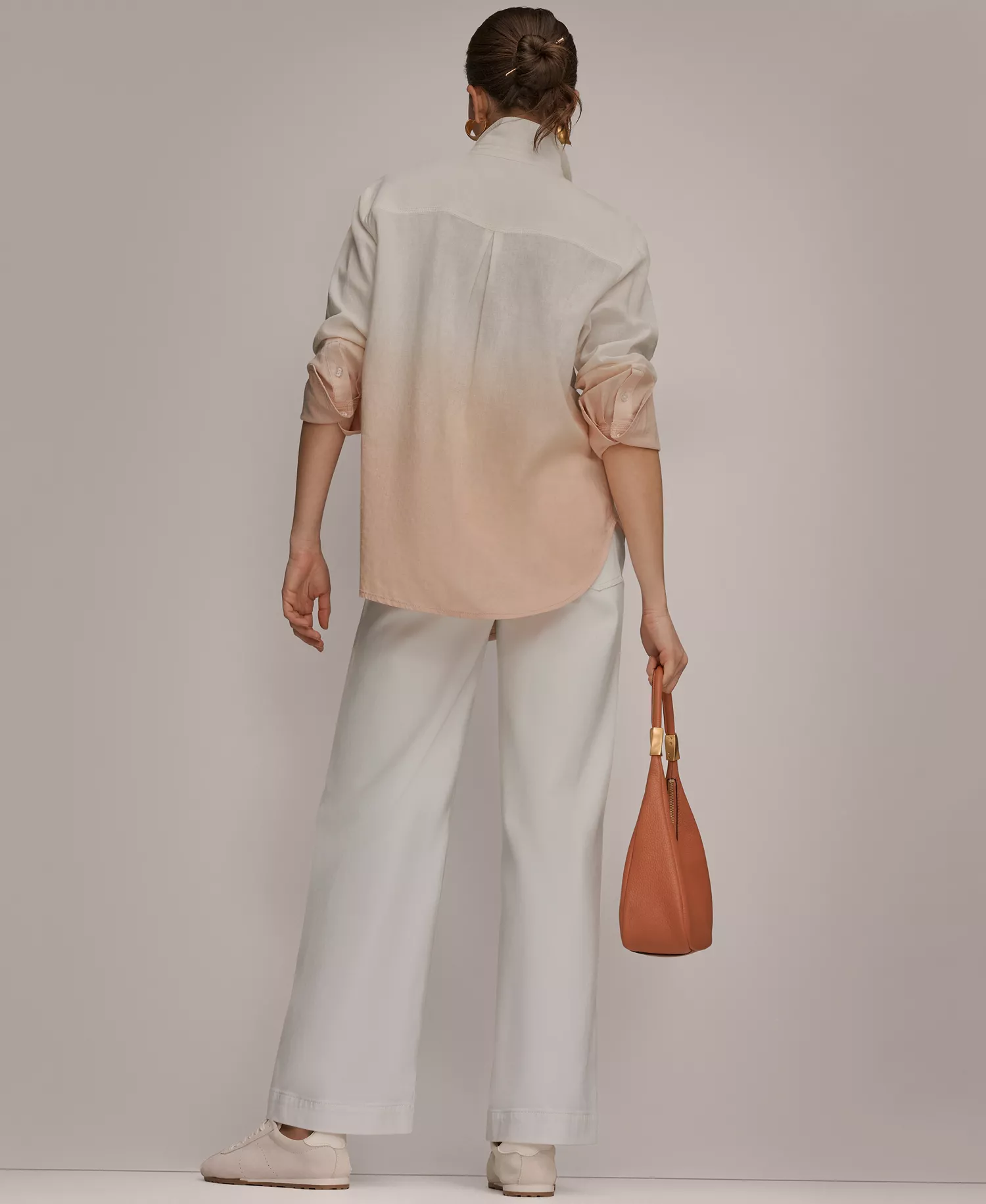 Women's Linen Dip Dye Long-Sleeve Button-Front Shirt - Snow Petal Dip Dye - L