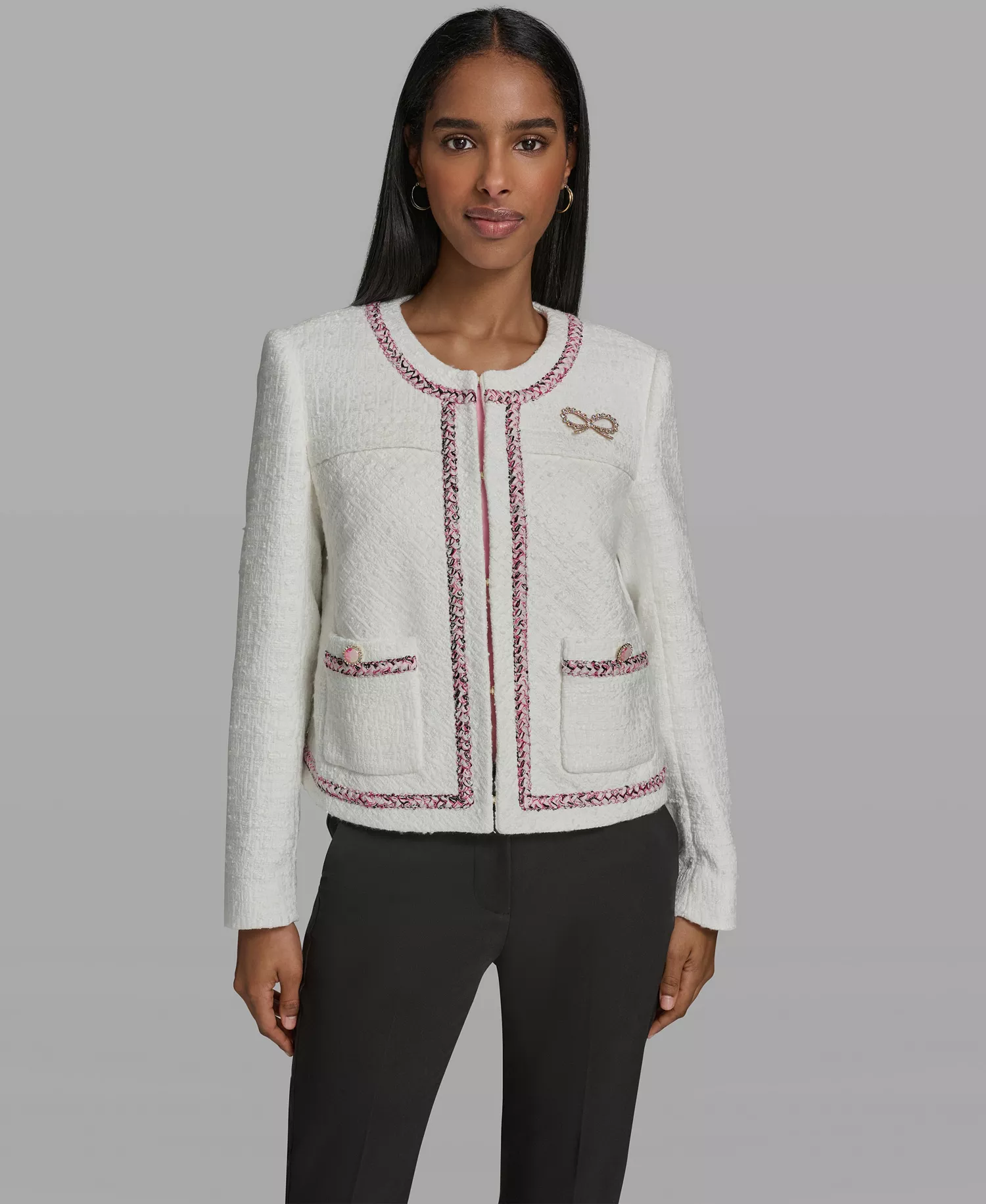 Women's Crewneck Cropped Woven Jacket - Soft White - 0