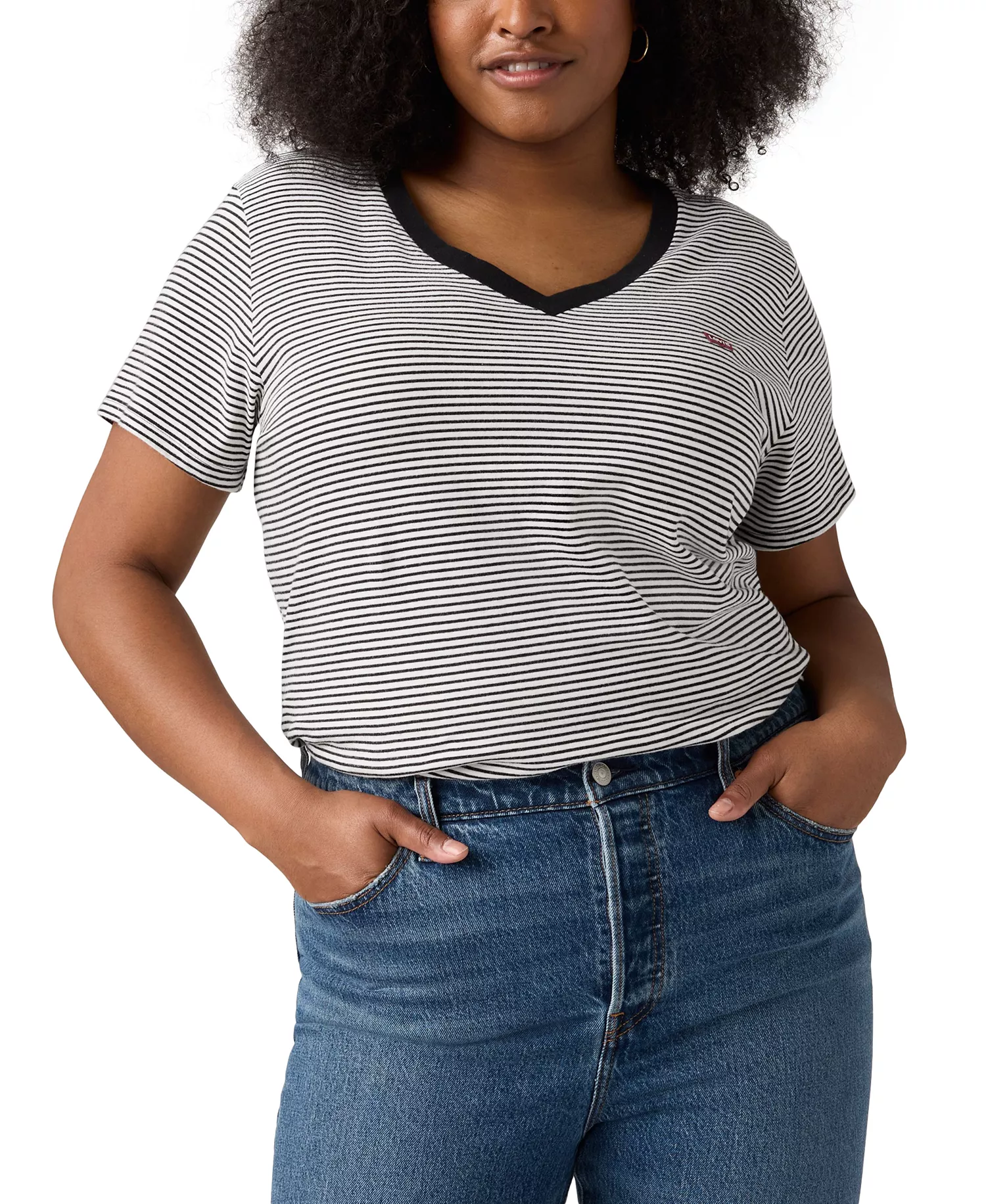 Plus Size Cotton Perfect V-Neck Tees - Black Stripe - 1X
