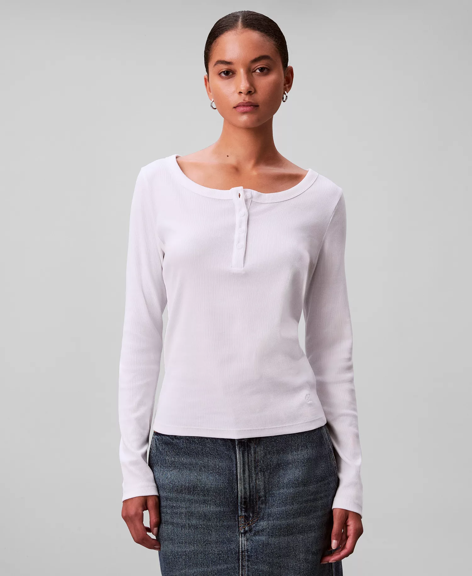 Women's Long Sleeve Ribbed Knit T-Shirt - Brilliant White - M