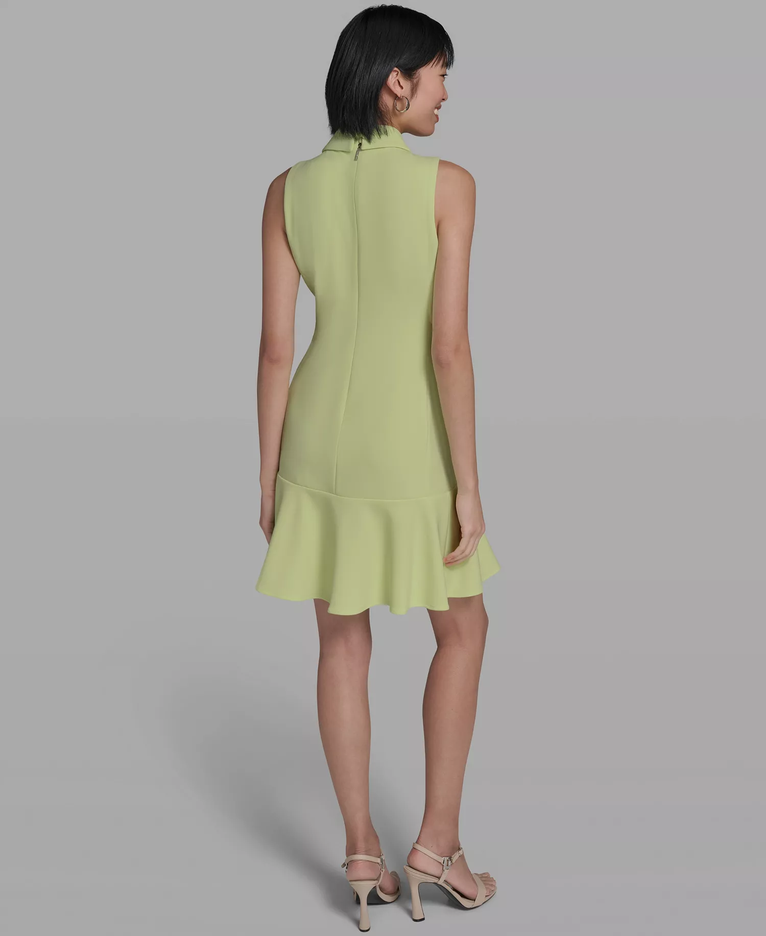 Women's Flower-Button Collared Sleeveless Shift Dress - Tea Green - 0