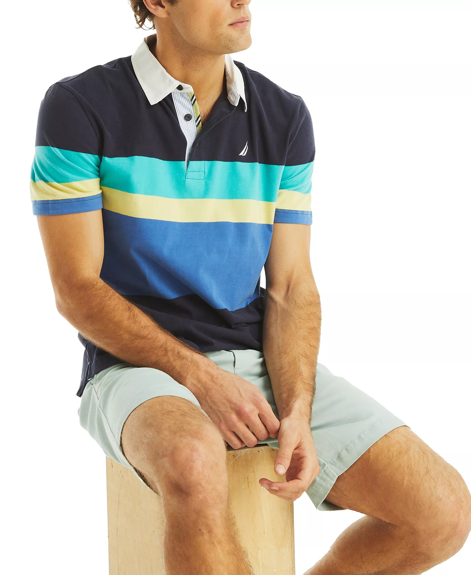 Men's Relaxed Fit Short Sleeve Striped Polo Shirt - Navy Seas - L