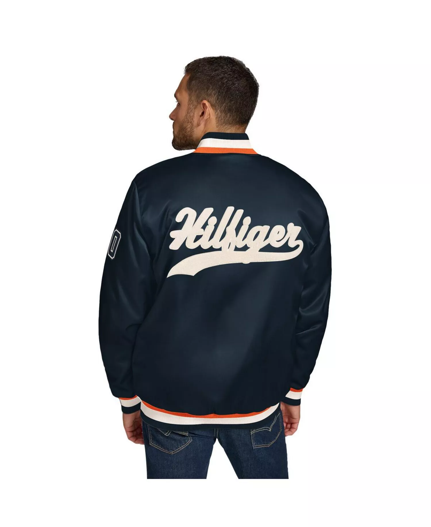 Men's Navy Chicago Bears Dante Full-Snap Satin Jacket - Navy - L