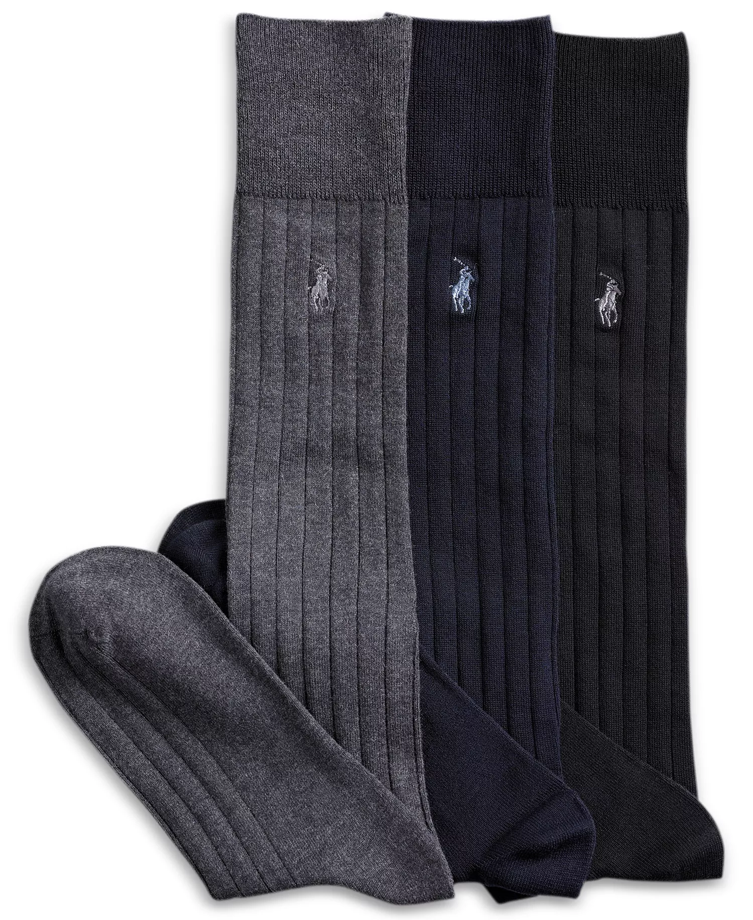 Men's 3-Pk. Over the Calf Mercerized Cotton Rib Dress Socks - Black - 10-13