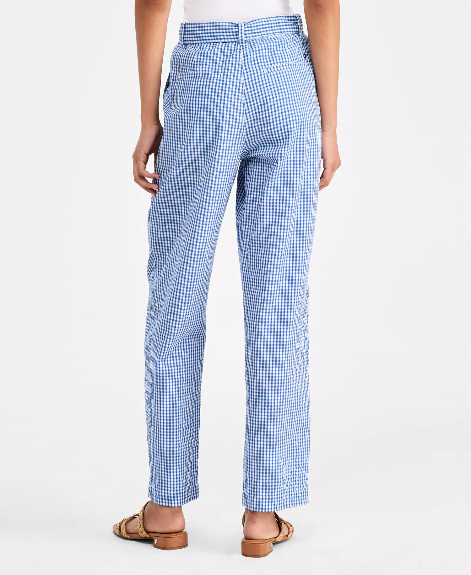 Women's Gingham Belted Tapered Pants - Blue Orbit - L