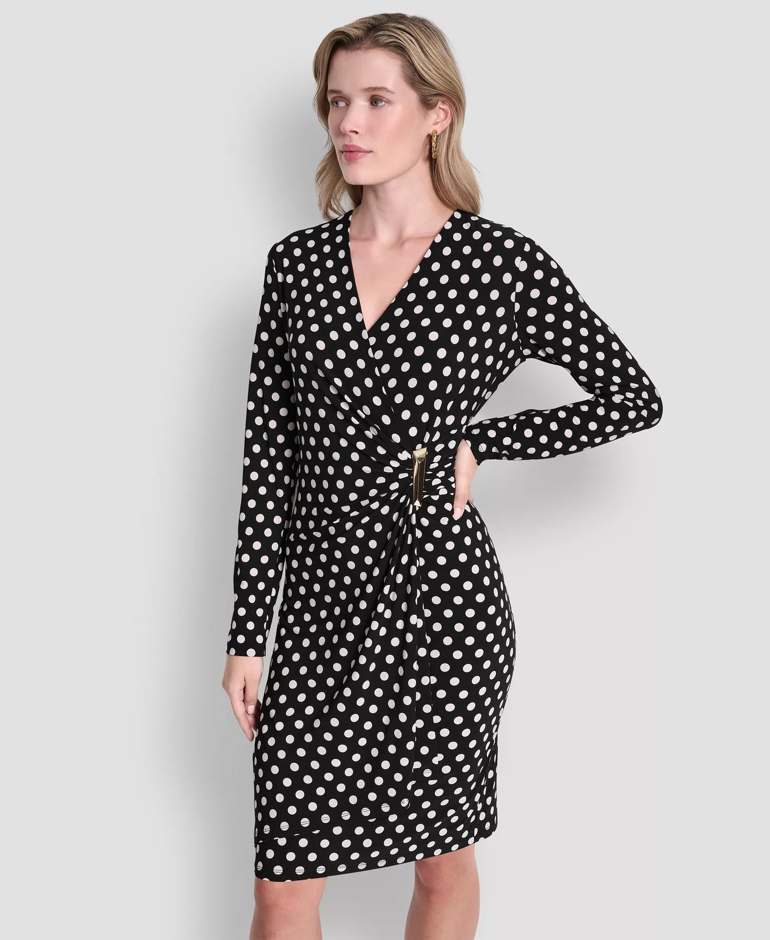 Women's Long-Sleeve Knee Length Dress - Black/Ivory - 10