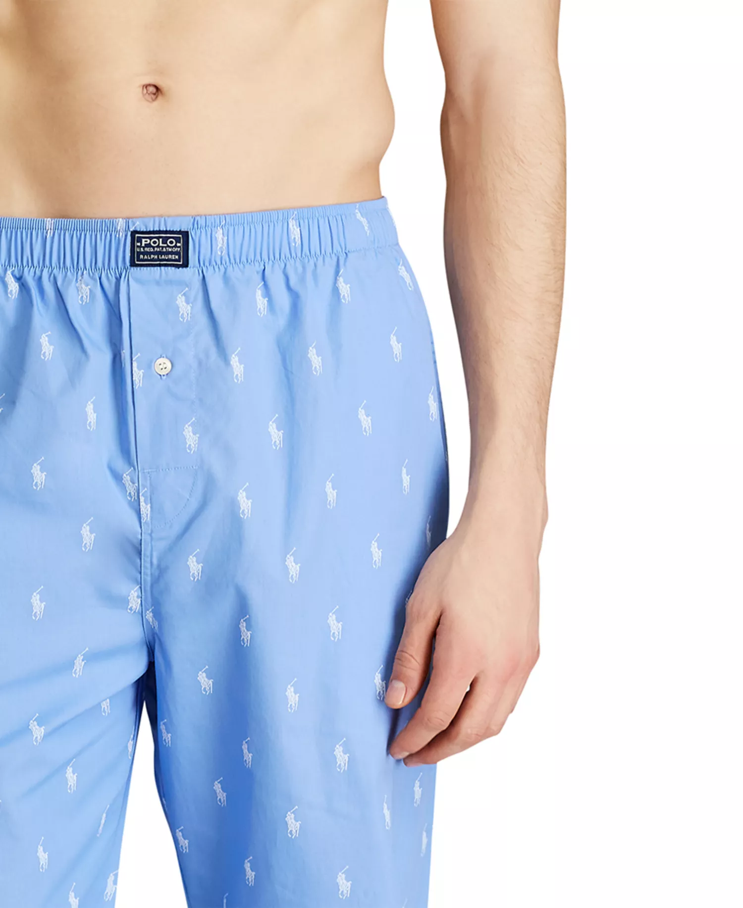 Men's Cotton Jersey Sleep Shirt & Polo Player Pajama Pants - Beach Blue - L