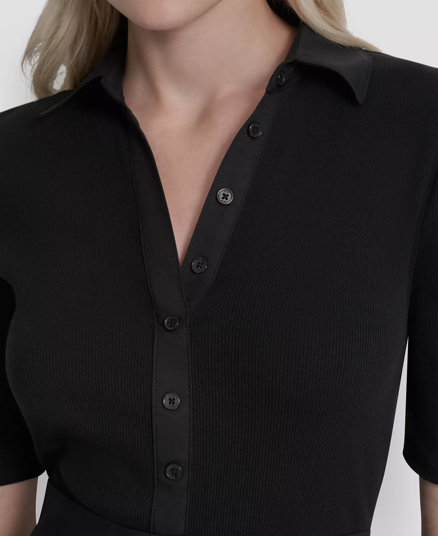 Women's A-Line Polo Collar Midi Dress - Black - 10