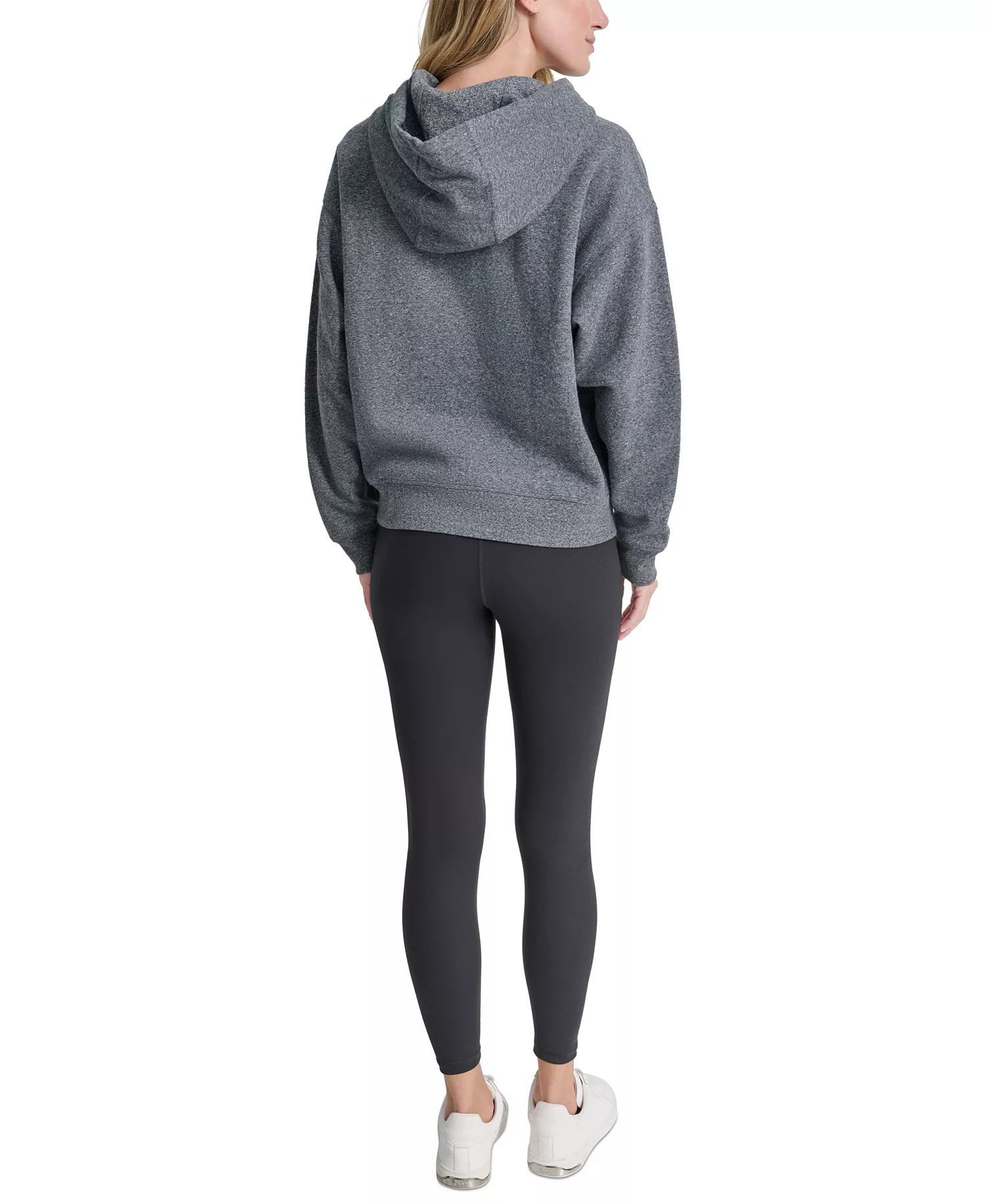 Women's Rhinestone Logo Fleece Hoodie - Black Heather - L