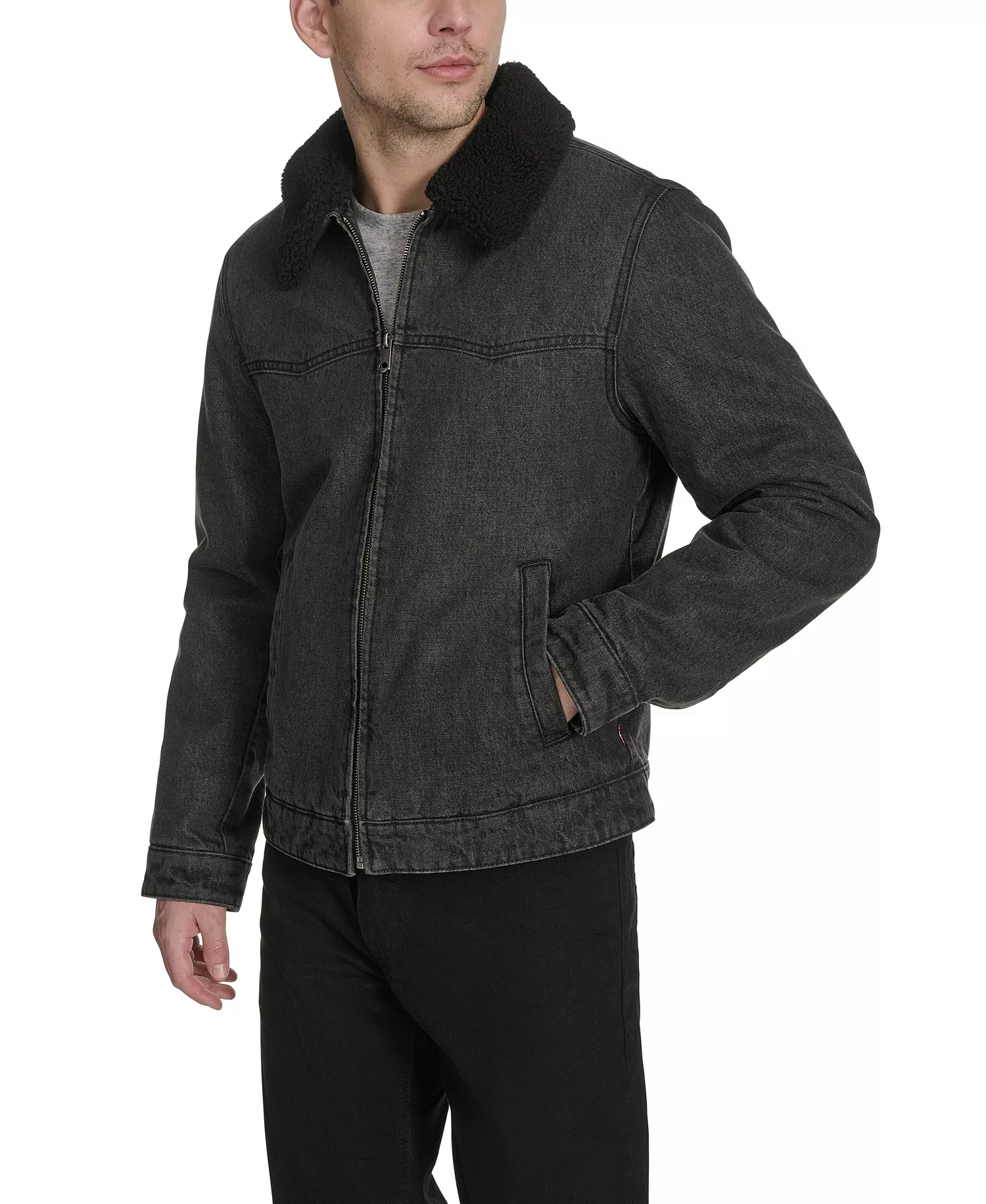 Men's Denim Western Sherpa Lined Collar Jacket - Black Denim - L