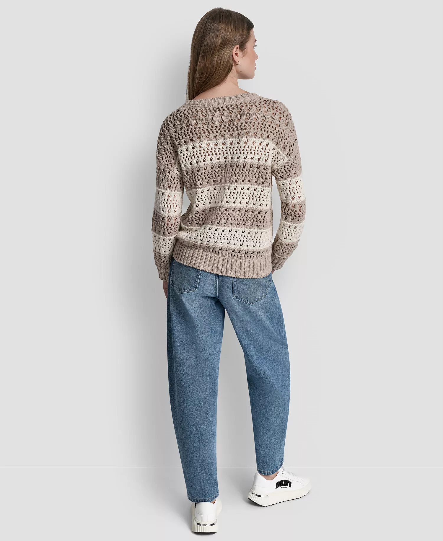 Petite Long-Sleeve Stripe Sweater - Pebble/ivory - PL