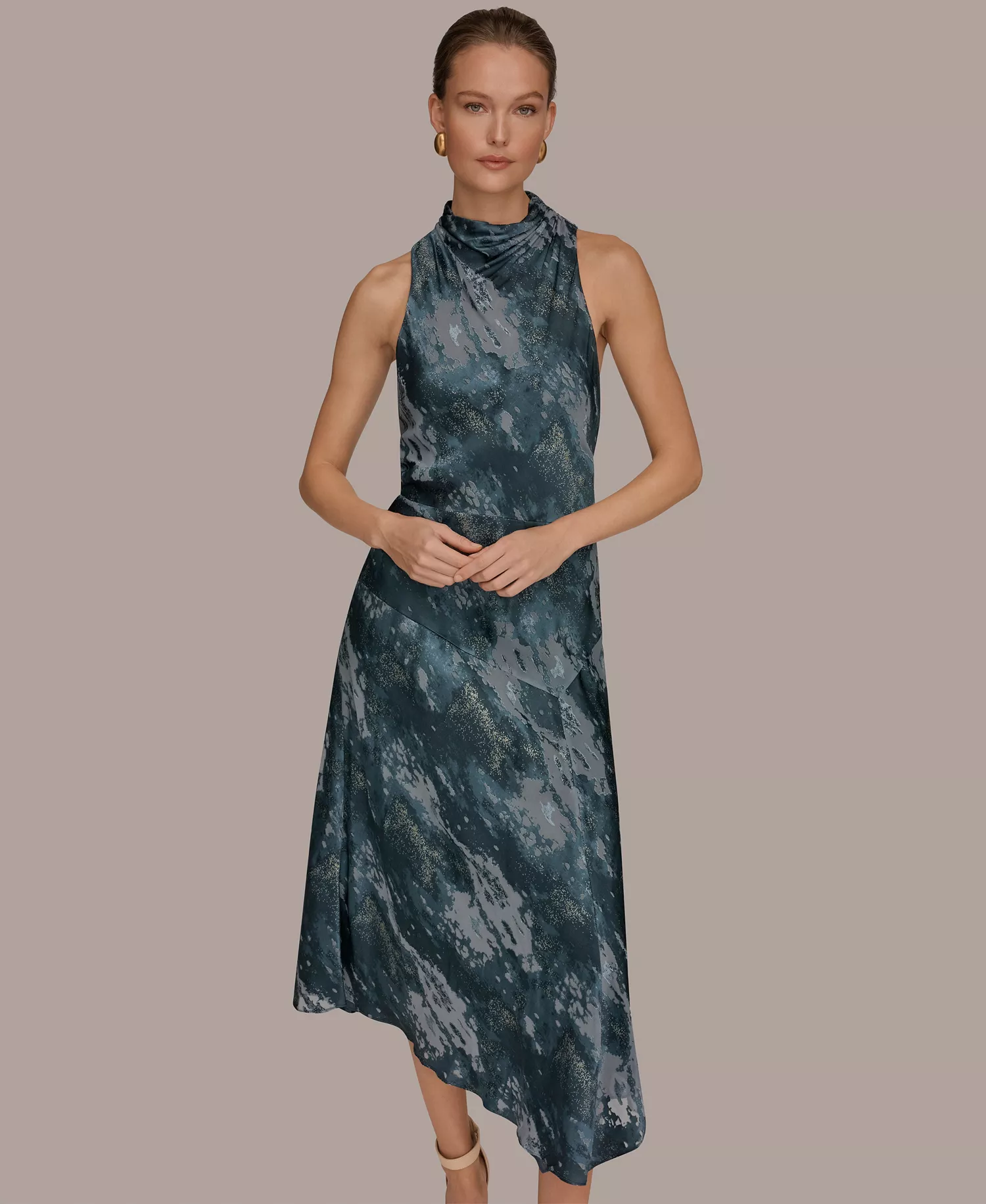 Women's Sleeveless High Neck Midi Dress - Blue Combo/Gold - 10