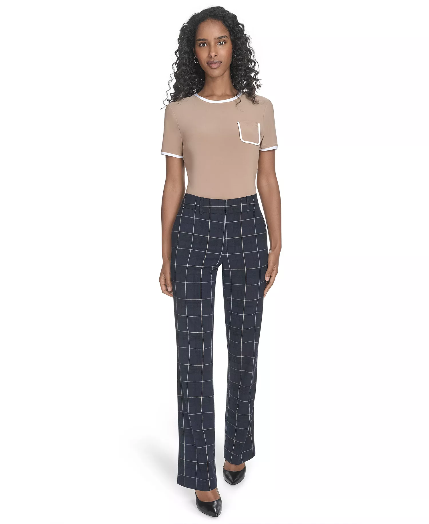 Women's Chloe Plaid Printed Bootcut Trousers - Midnight/Gray Multi - 0