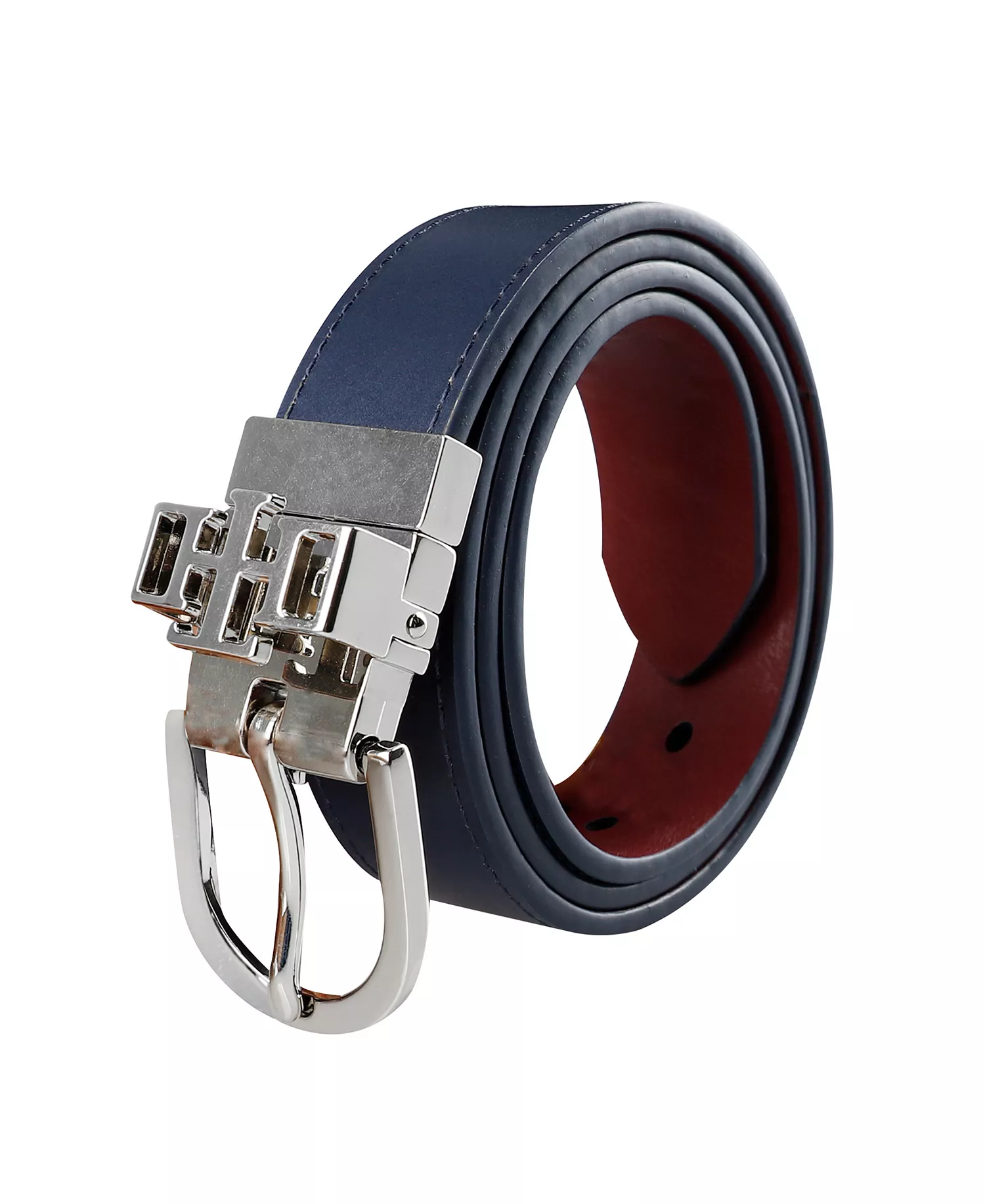 Women's 2-In-1 Reversible TH Monogram Strap Keeper Dress Casual Belt - Navy/red - 3X
