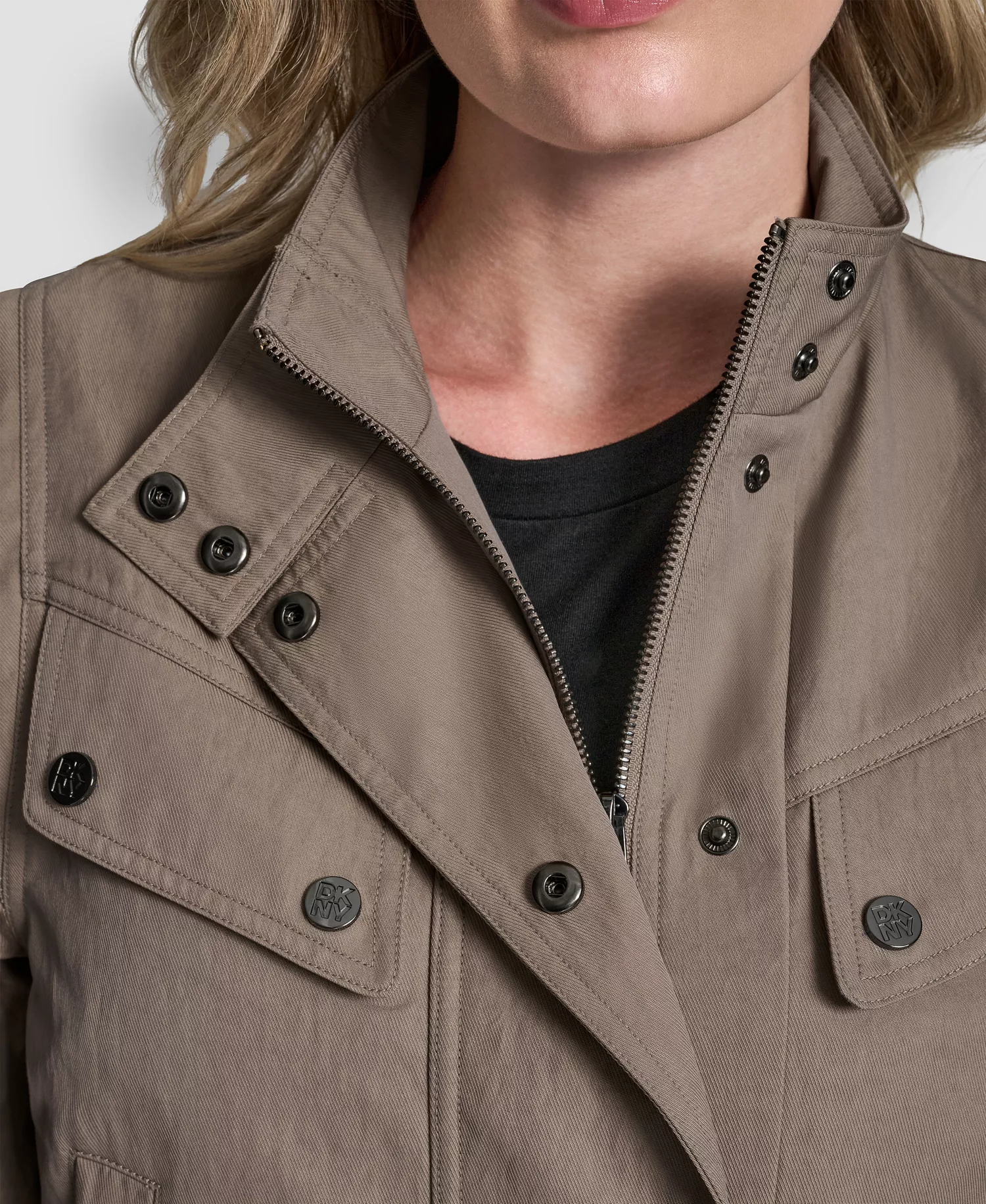 Women's Collared Cropped Moto Trench Coat - Tan - M/L