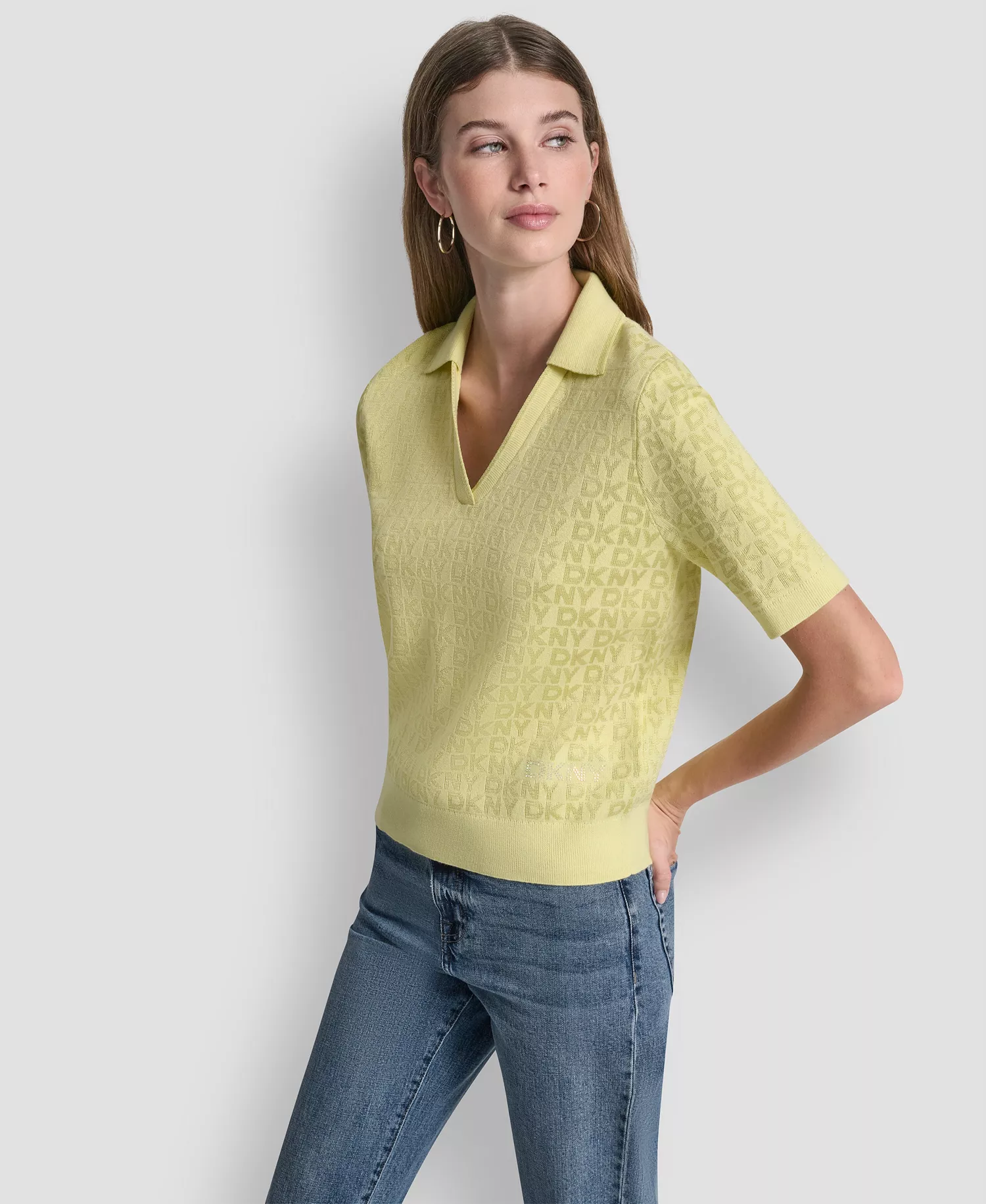 Petite Polo Collar Logo Sweater - Lemon Light - PL