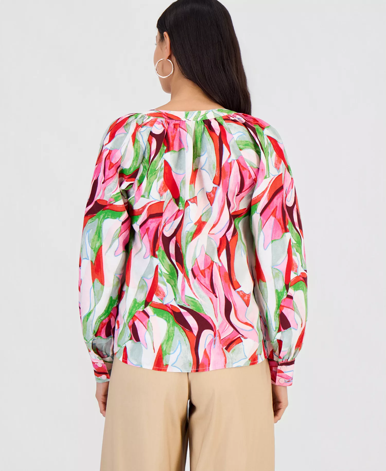 Petite Tie-Neck Top, Macy's Exclusive - Casey Abstract - P/L