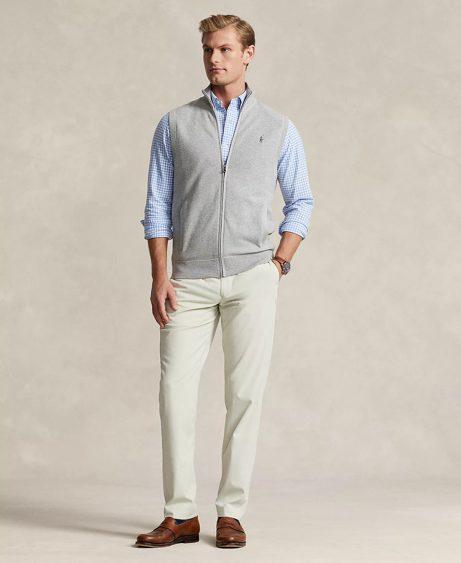 Men's Mesh-Knit Cotton Full-Zip Sweater Vest - Andover Heather - 2XL