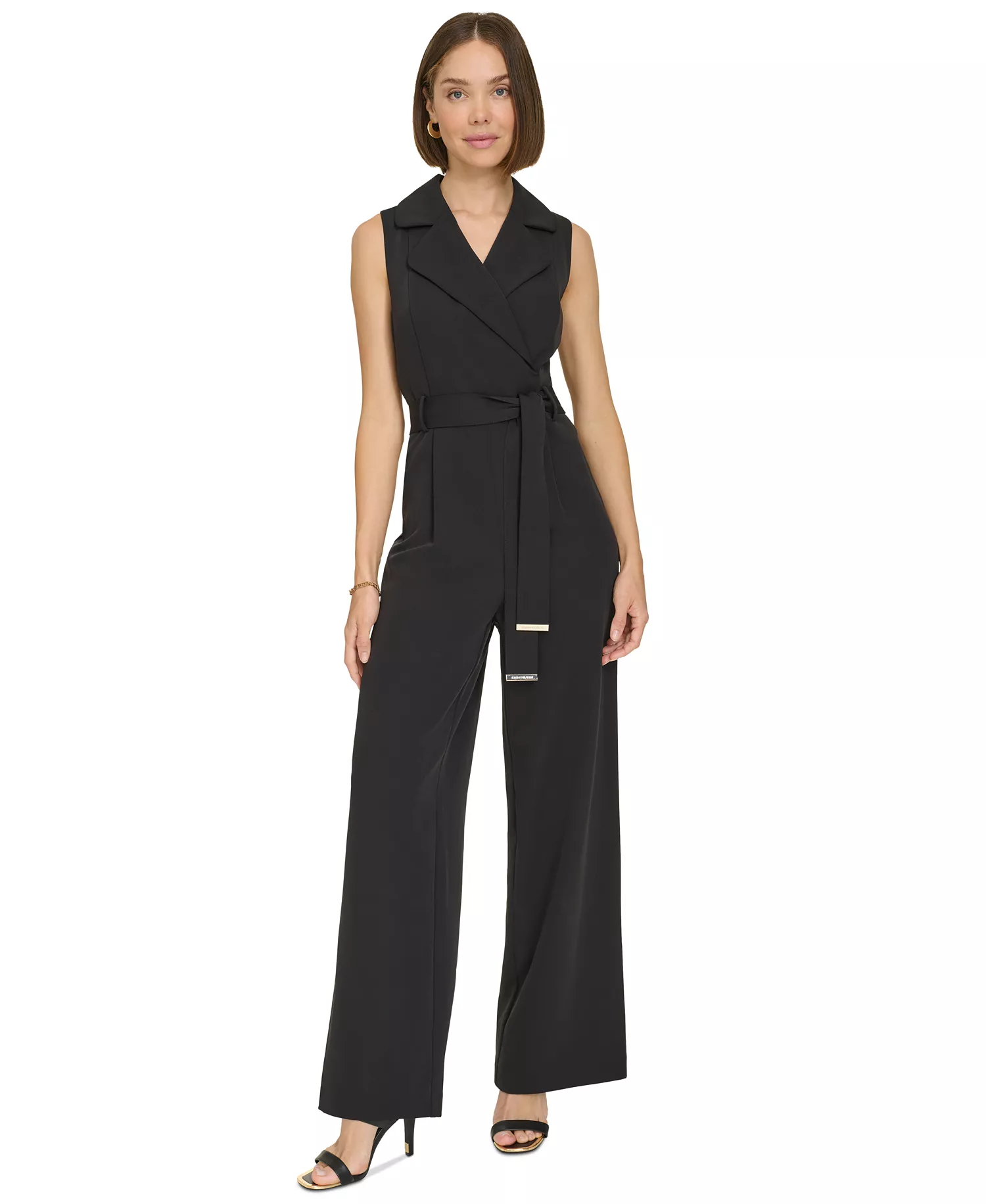 Women's Sleeveless Belted Jumpsuit - Black - 10