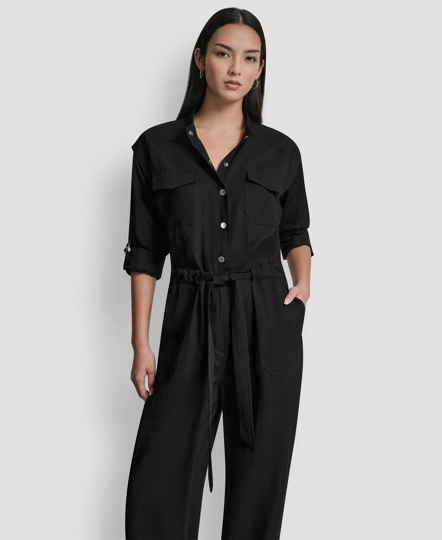 Women's Adjustable Waist Crewneck Jumpsuit - Black - L