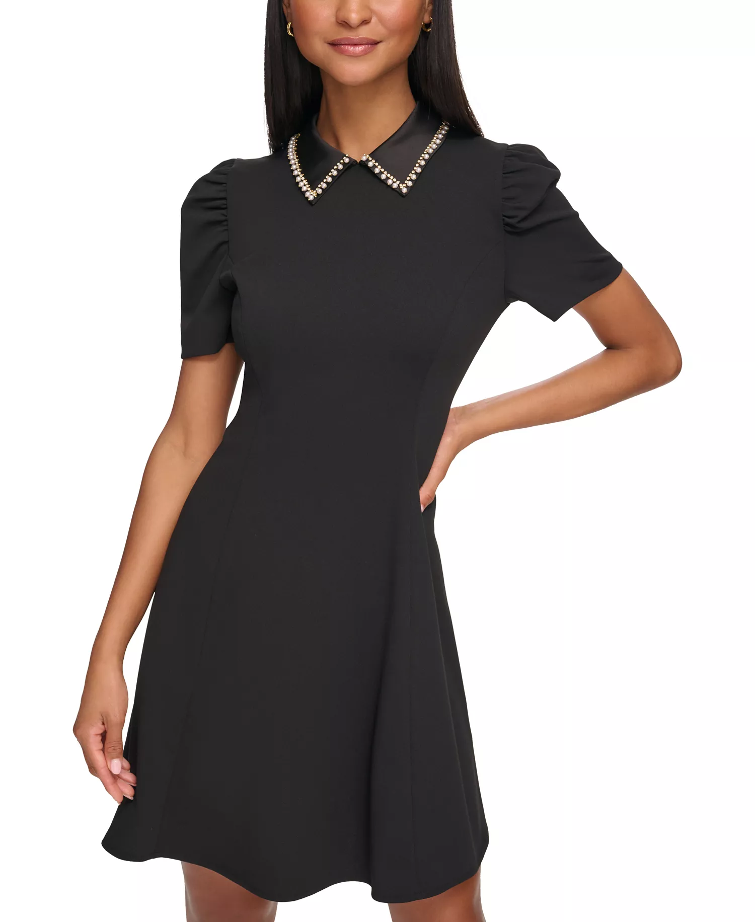 Women's Embellished-Collar Mini Dress - Black - 10