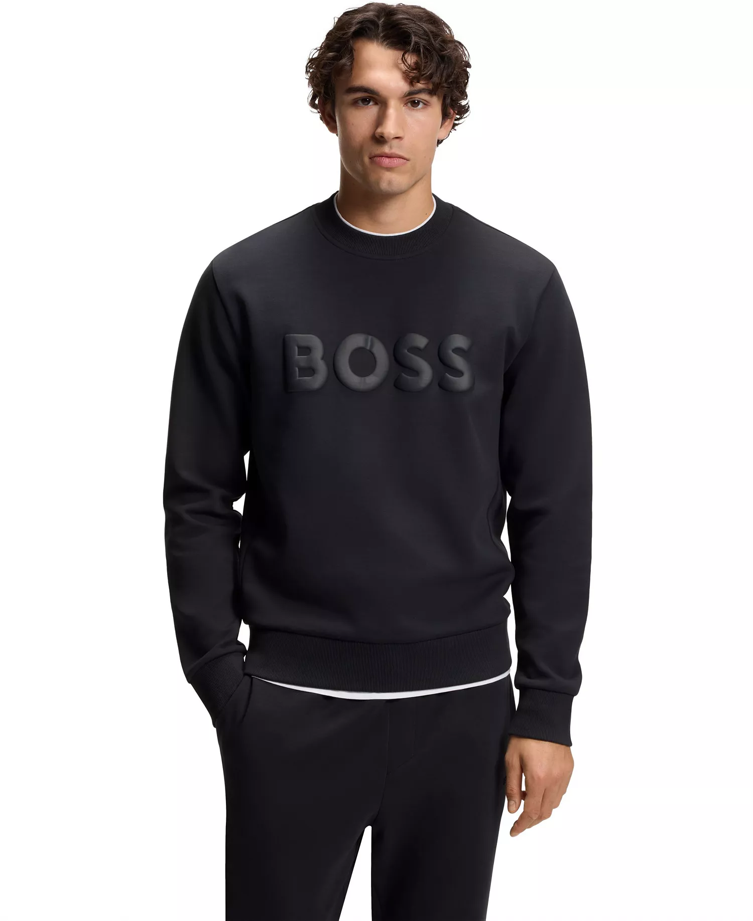 Men's Stretch-Cotton Tonal Logo Sweatshirt - Dark Blue - 2XL