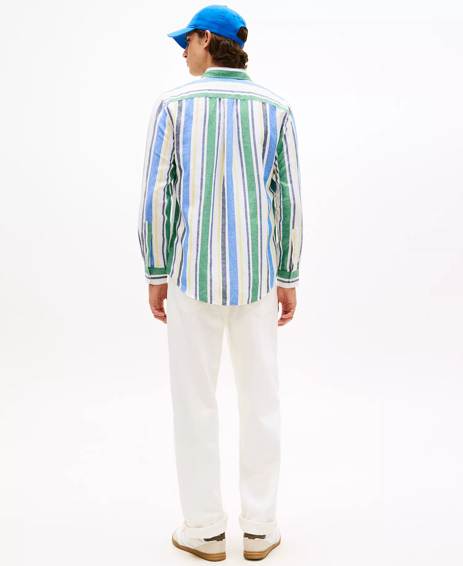 Men's Linen-Blend Bold Stripe Shirt - Nouveau Green / Stripe - L