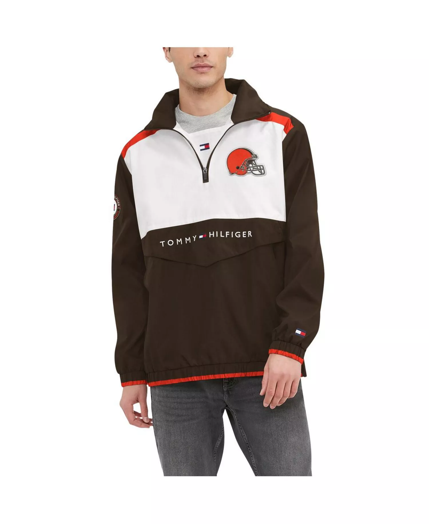 Men's Brown, White Cleveland Browns Carter Half-Zip Hooded Top - Brown, White - 2XL