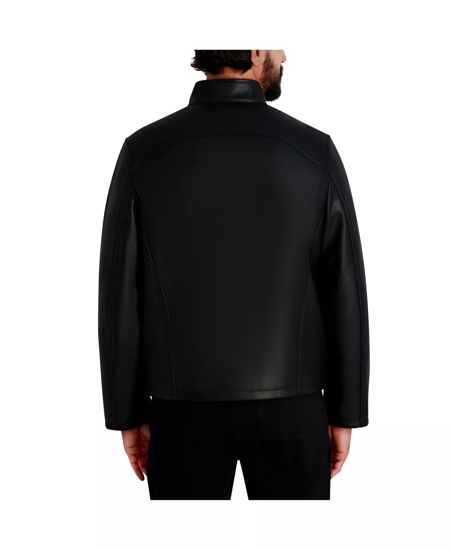 Men's Circle Stitch Faux Leather Jacket - Black - 2XL