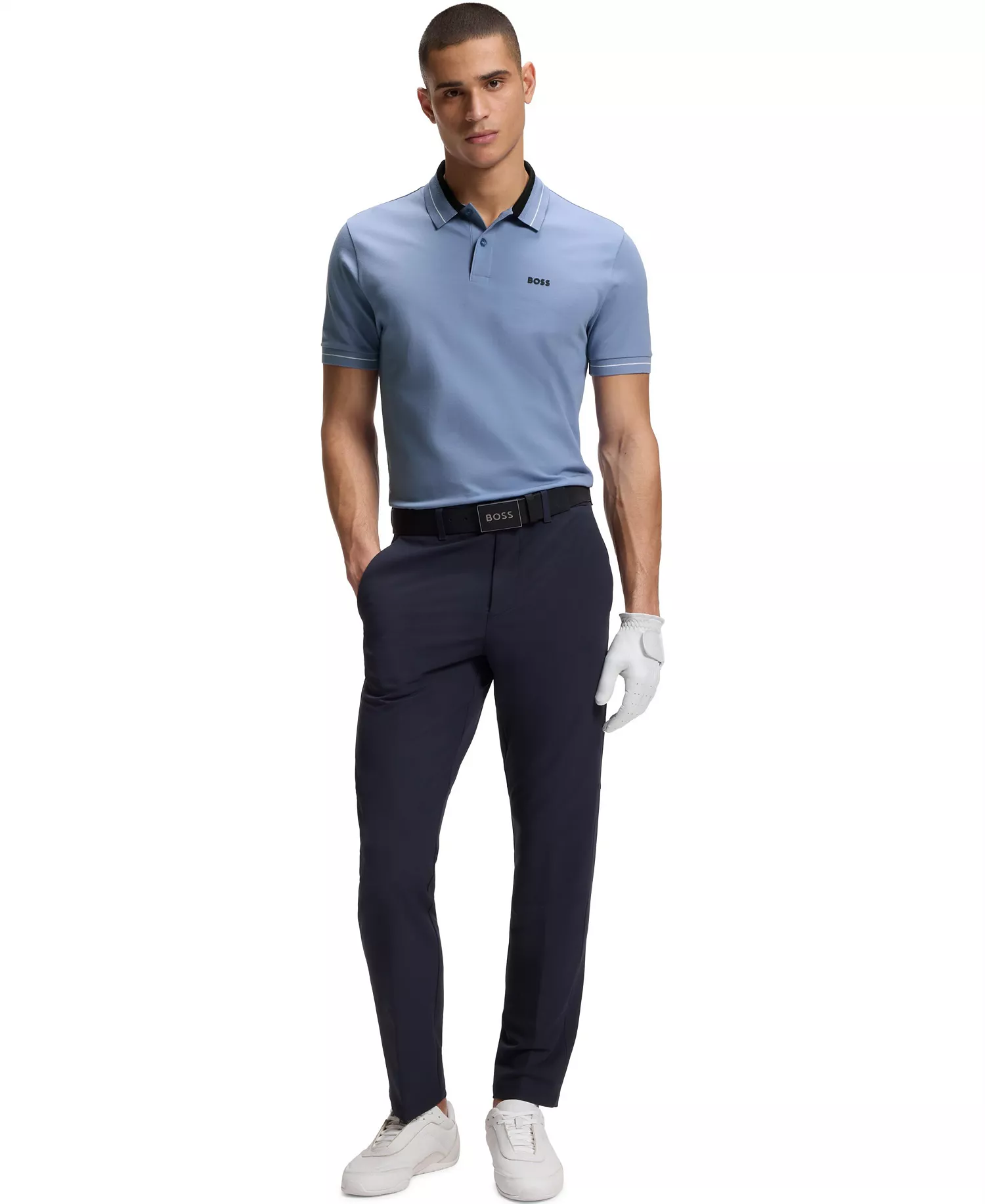 Men's Stretch-Cotton Stripe Trim Polo Shirt - Blue - 2XL