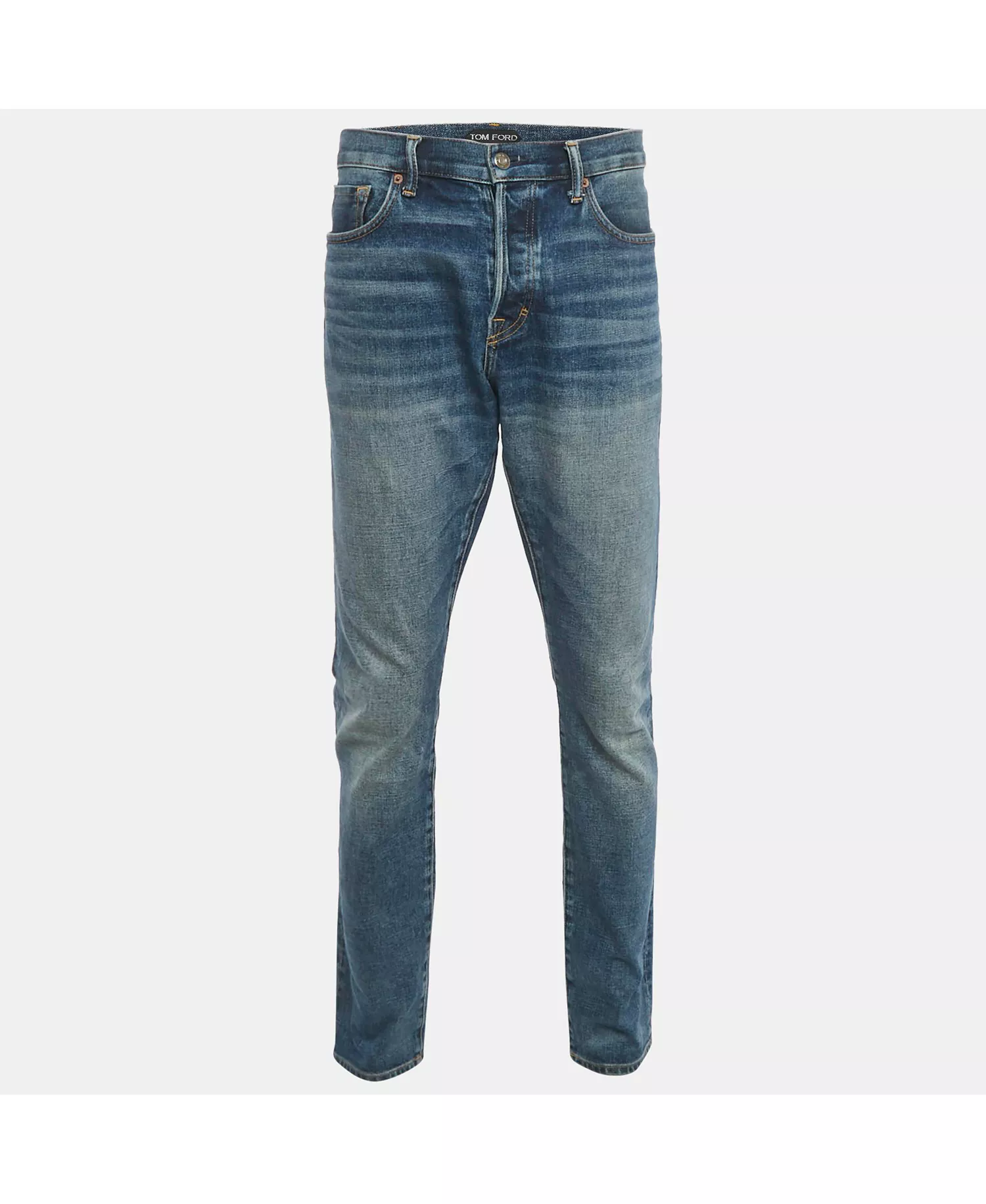 Men's Blue Washed Denim Slim Fit Jeans - No Color - 36