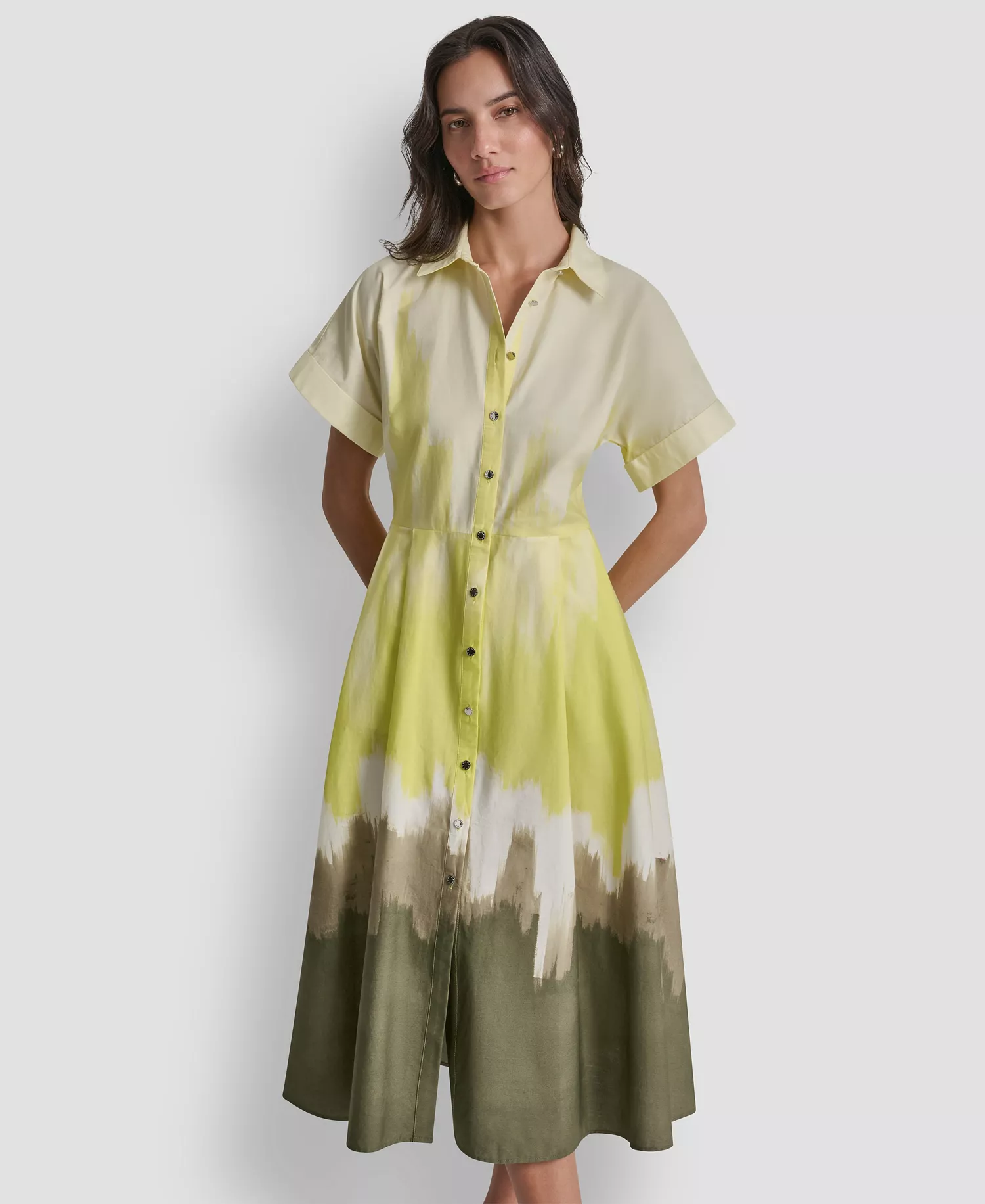 Women's Short-Sleeve Collared Printed Button-Front Dress - Daybreak Haze - L