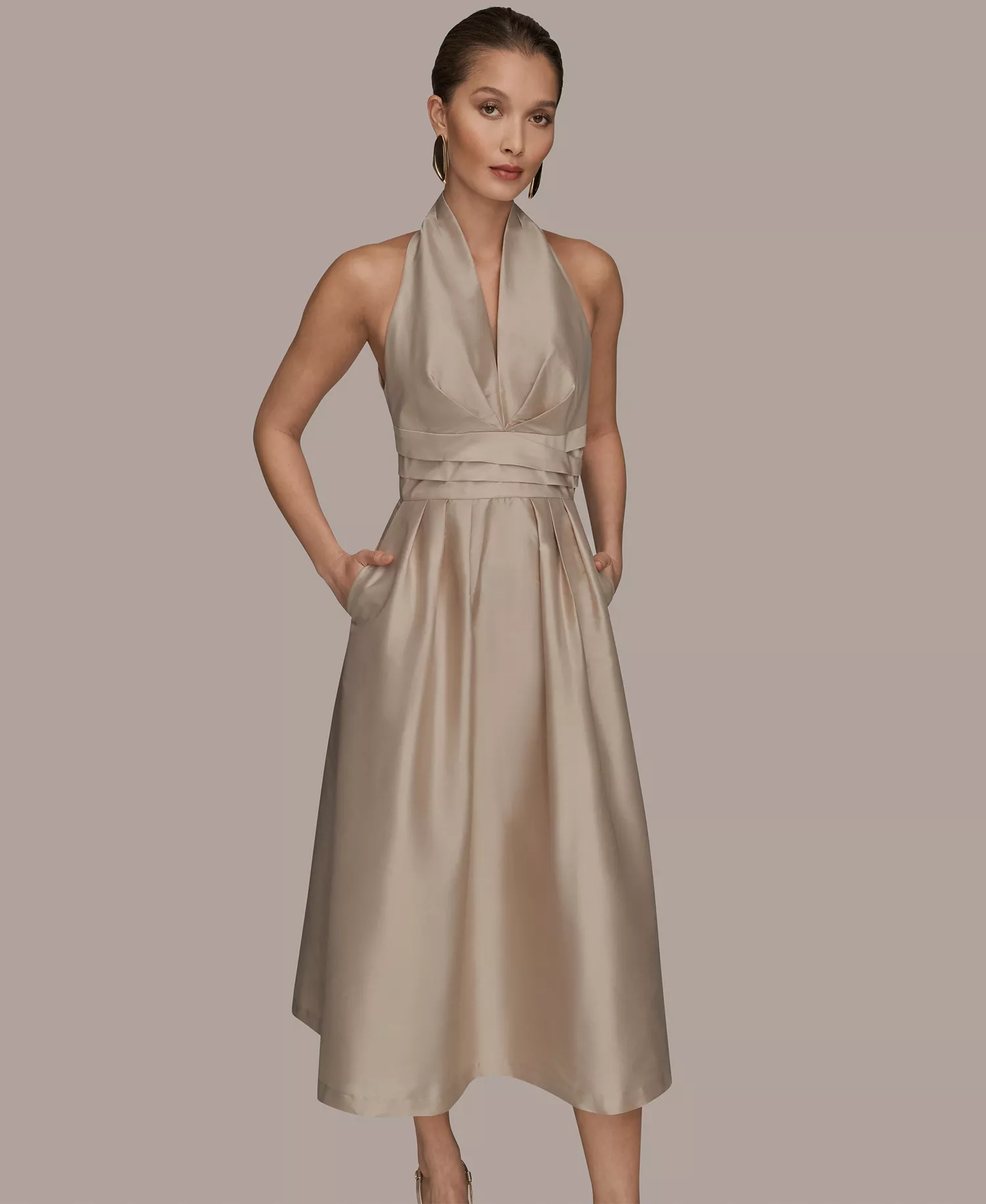 Women's A-Line Halter Midi Dress - Gold - 10