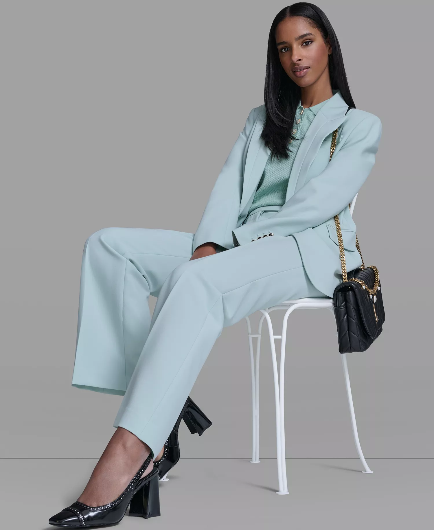 Women's Notch Lapel Collar One-Button Jacket - Aqua Mist - 0