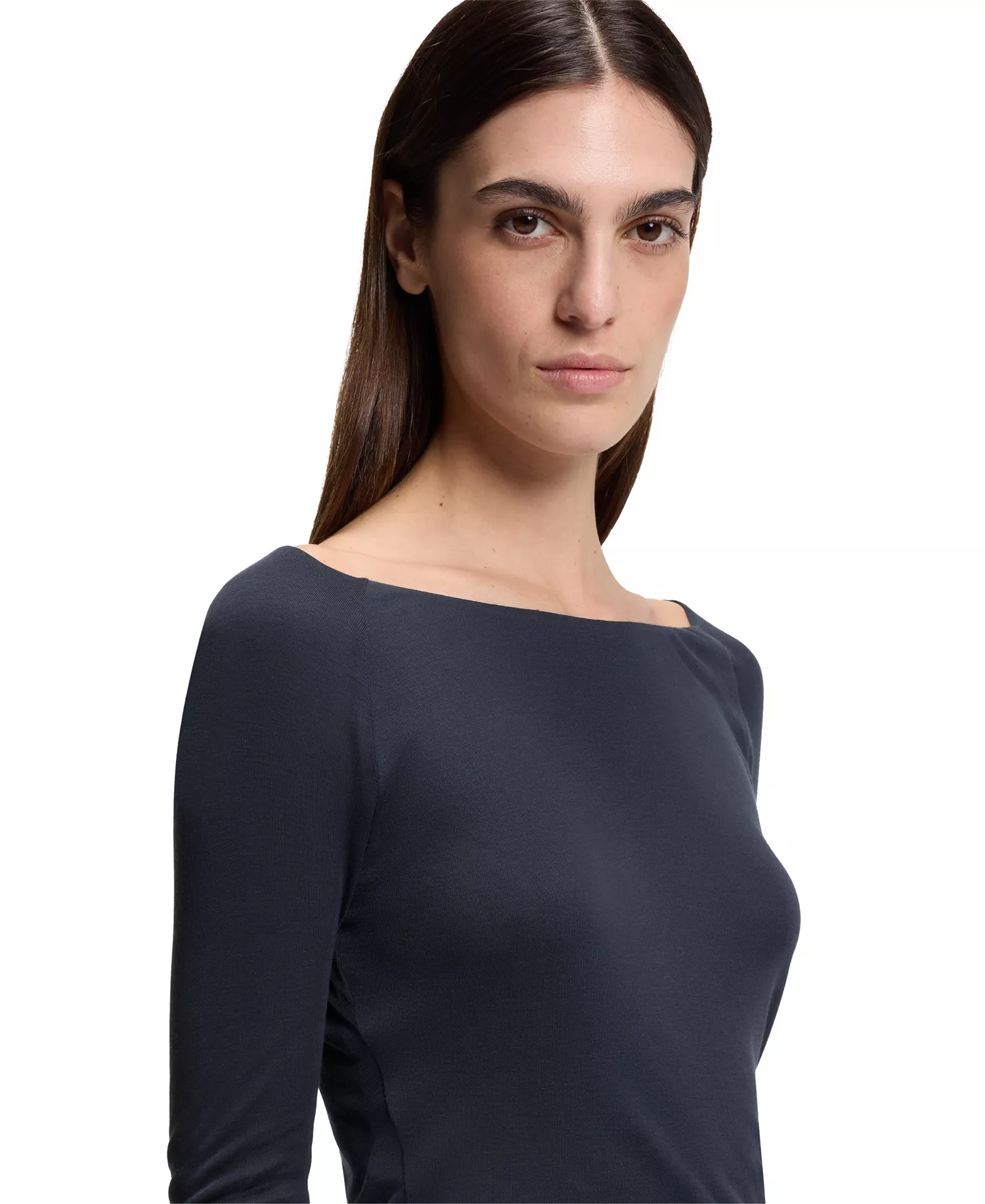 BOSS by Women's Sheer Jersey Double-Layered Jersey Top - Dark Blue - L