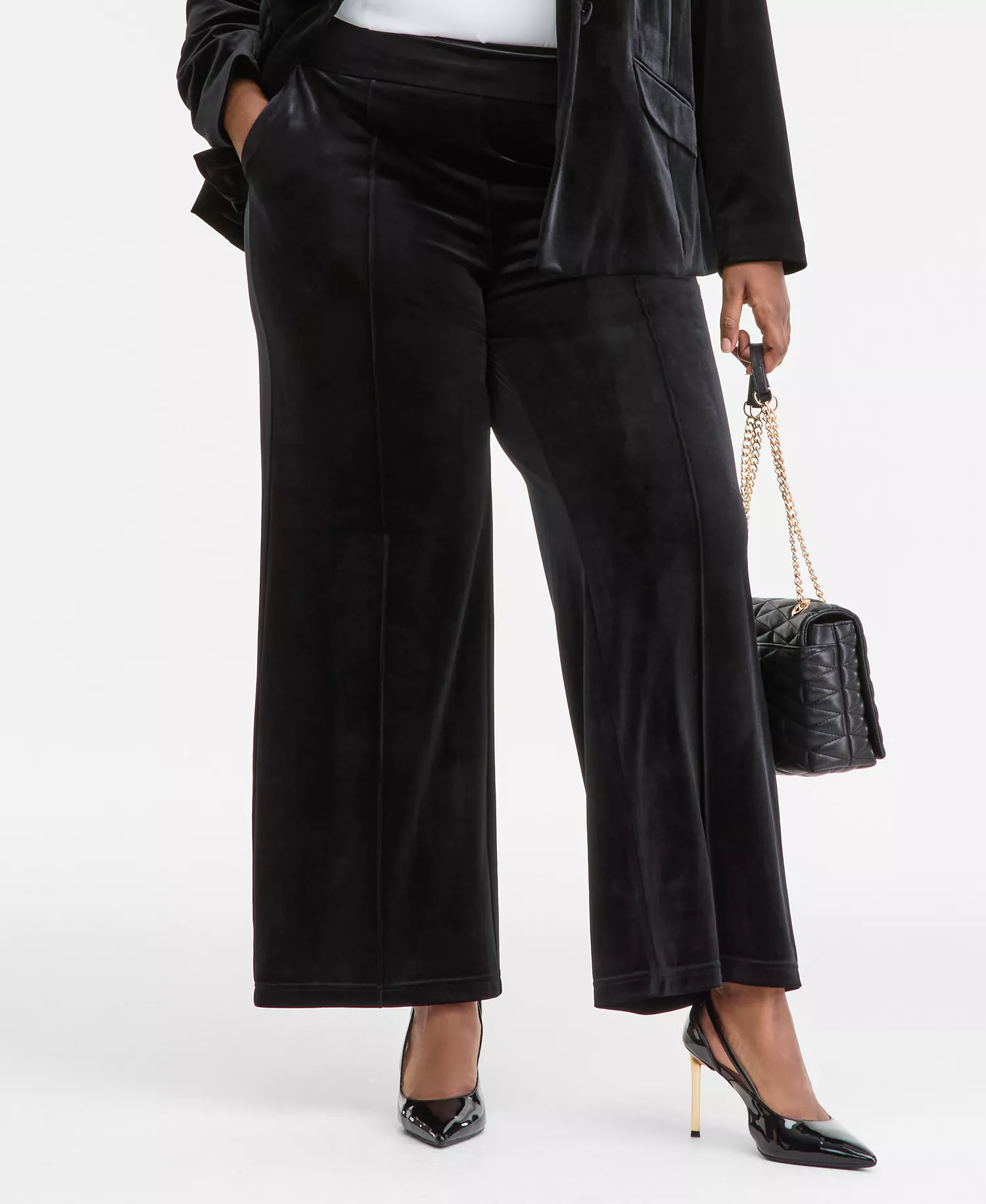 Plus Size High-Rise Wide-Leg Velvet Pants, Created for Macy's - Deep Black - 0X