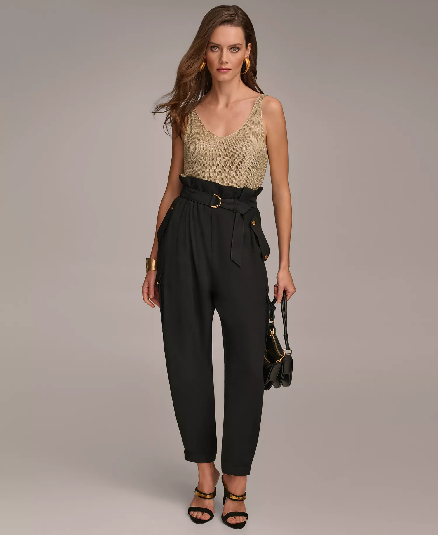 Women's Belted Cargo Pants - Black - 16