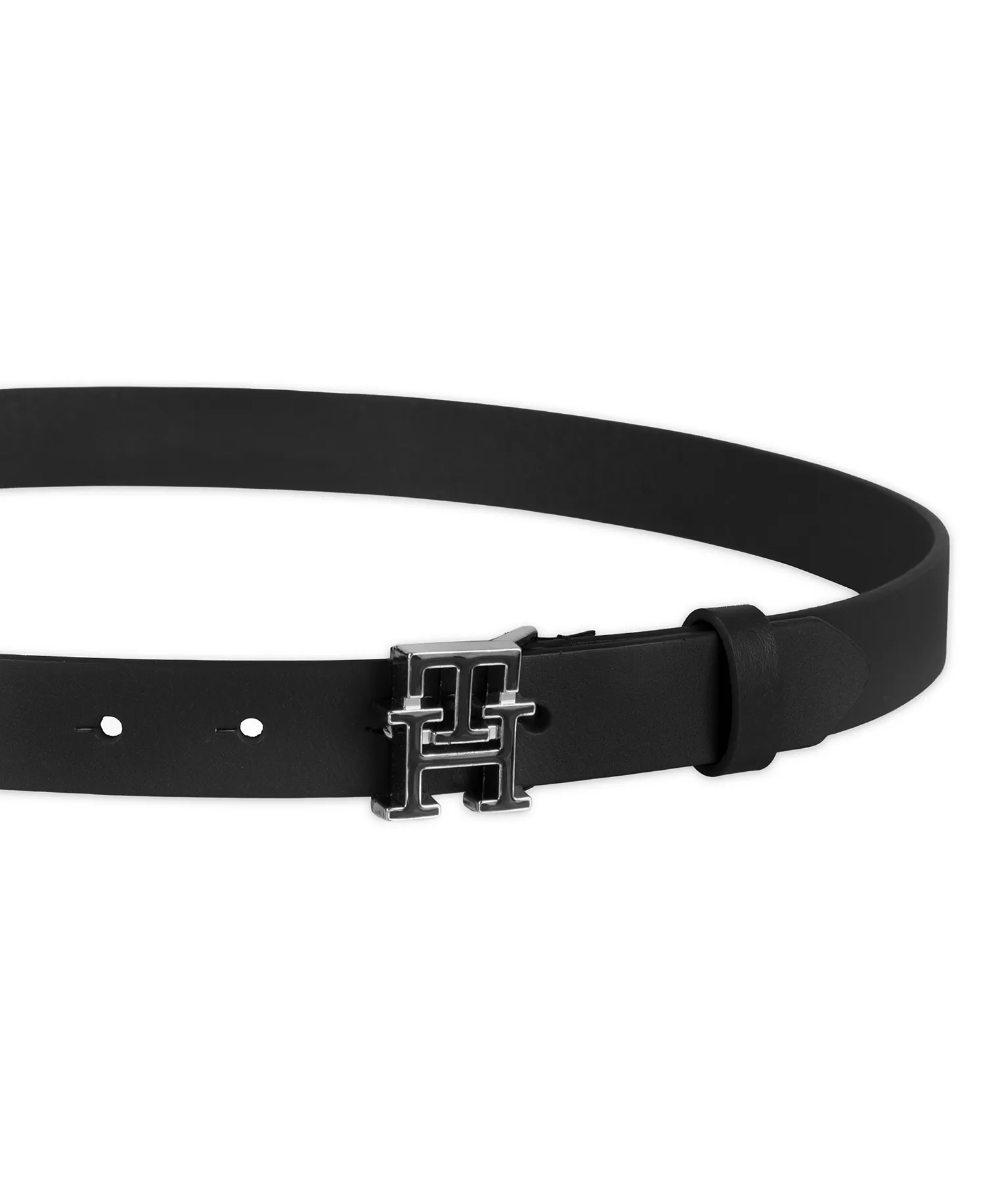 Women's Enamel Monogram Buckle Casual Leather Belt - Black - L