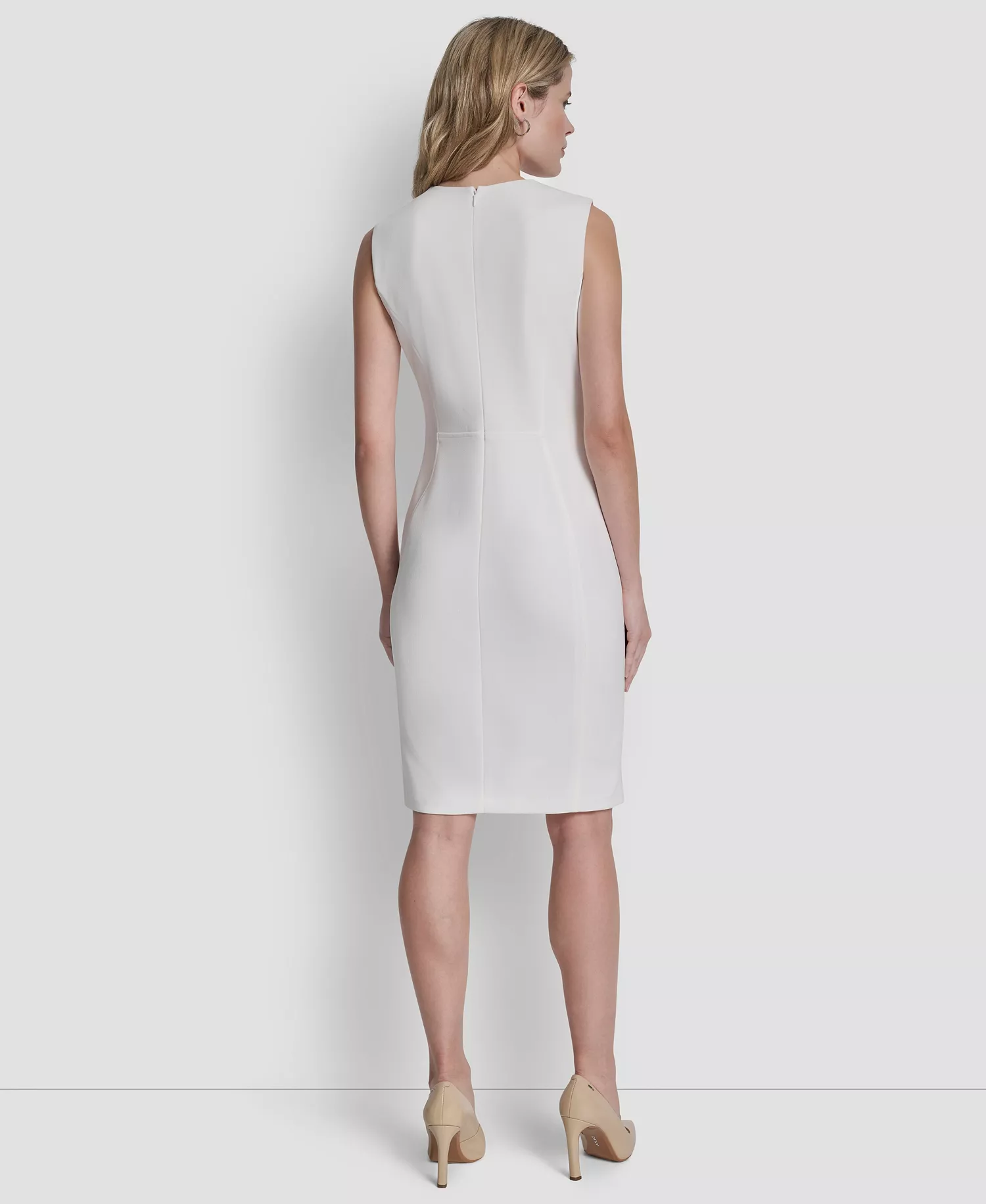 Women's Sleeveless Zipper Front Crewneck Sheath Dress - Ivory - 10