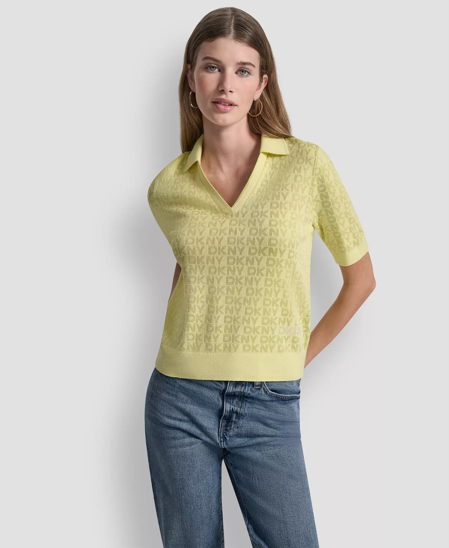 Petite Polo Collar Logo Sweater - Lemon Light - PL