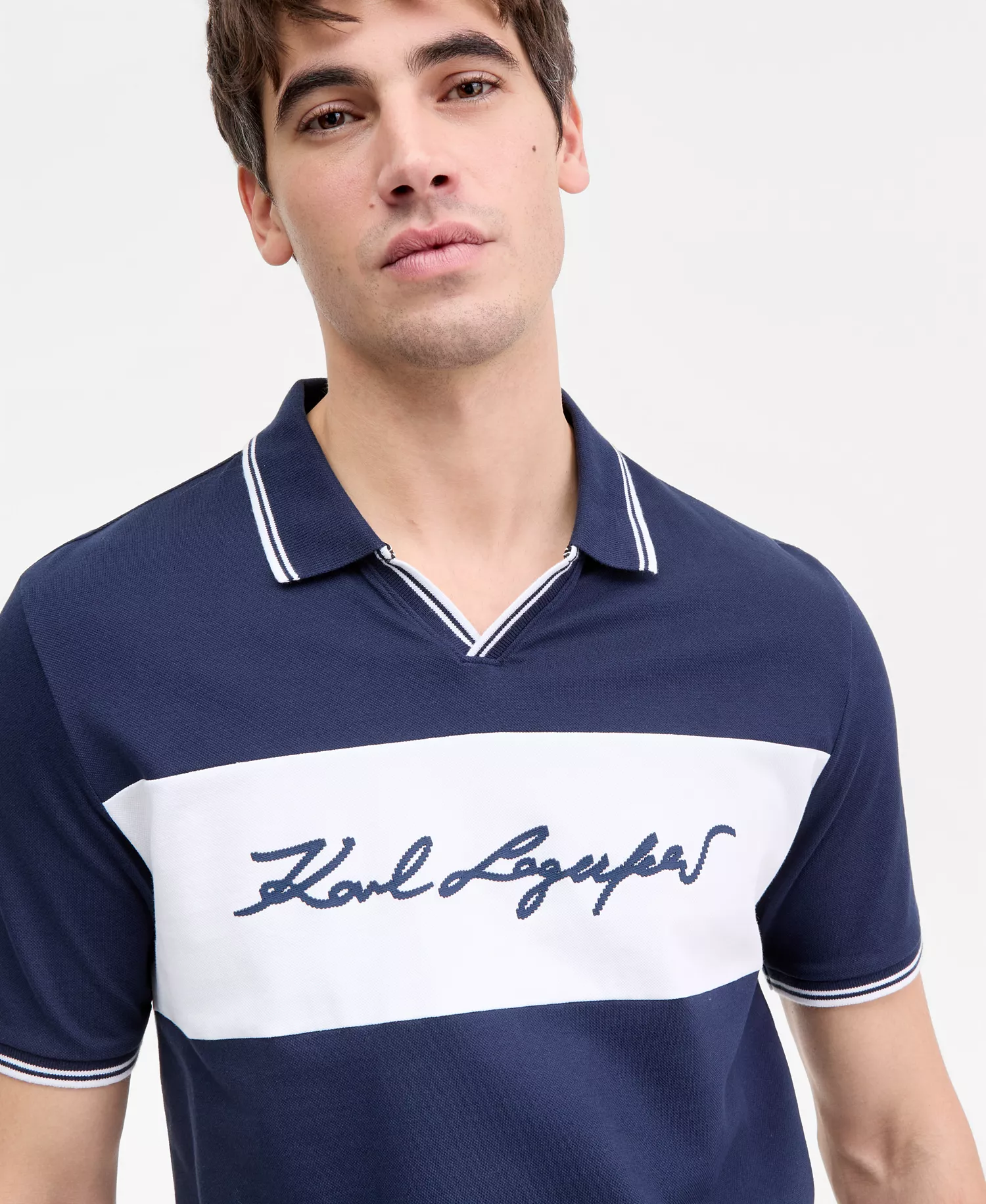Men's Johnny Collar Logo Polo Shirt - Navy - 2XL