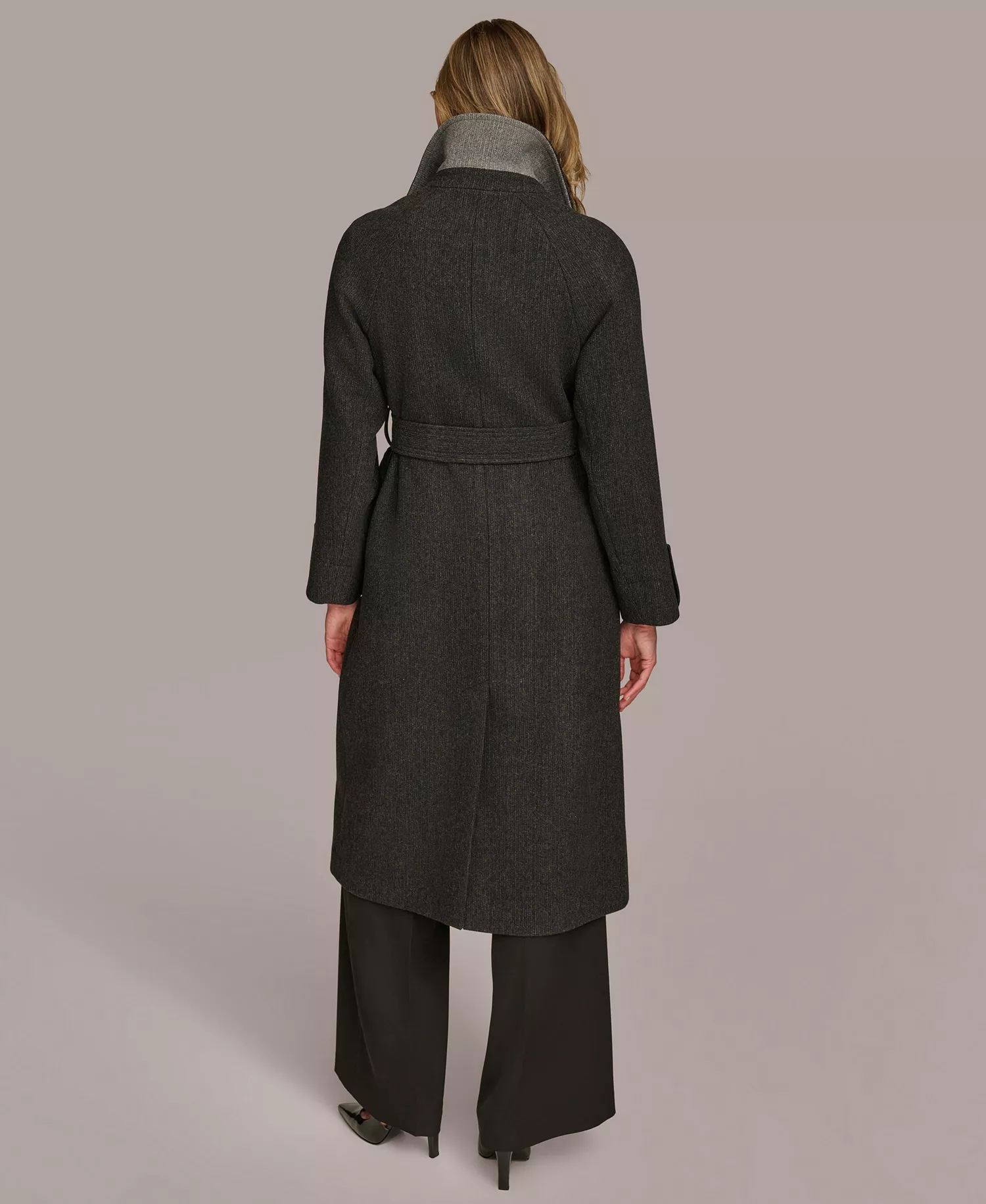 Women's Double-Breasted Belted Wrap Coat - Black - L