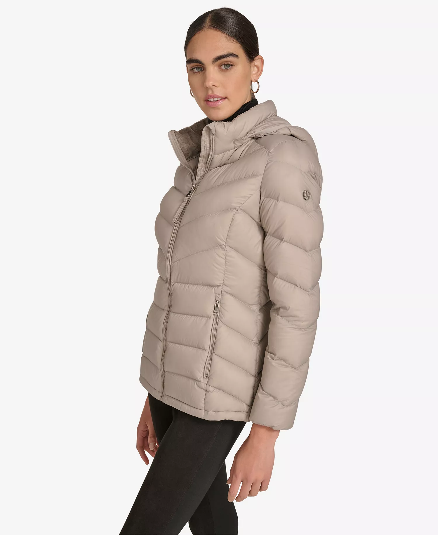 Women's Short Faux Fur Collar Puffer Jacket - Atmosphere - L