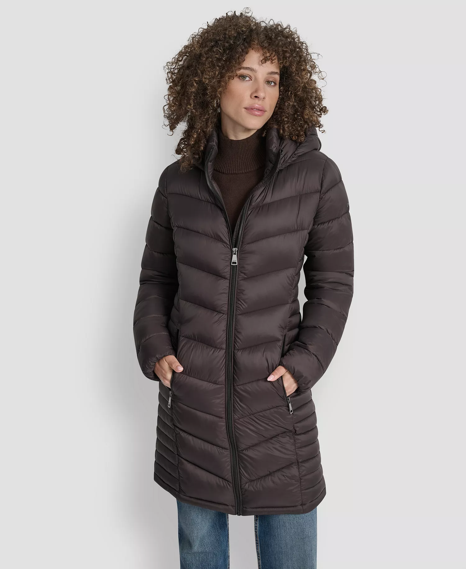 Women's Zip-Front Long Coat - Bitter - L