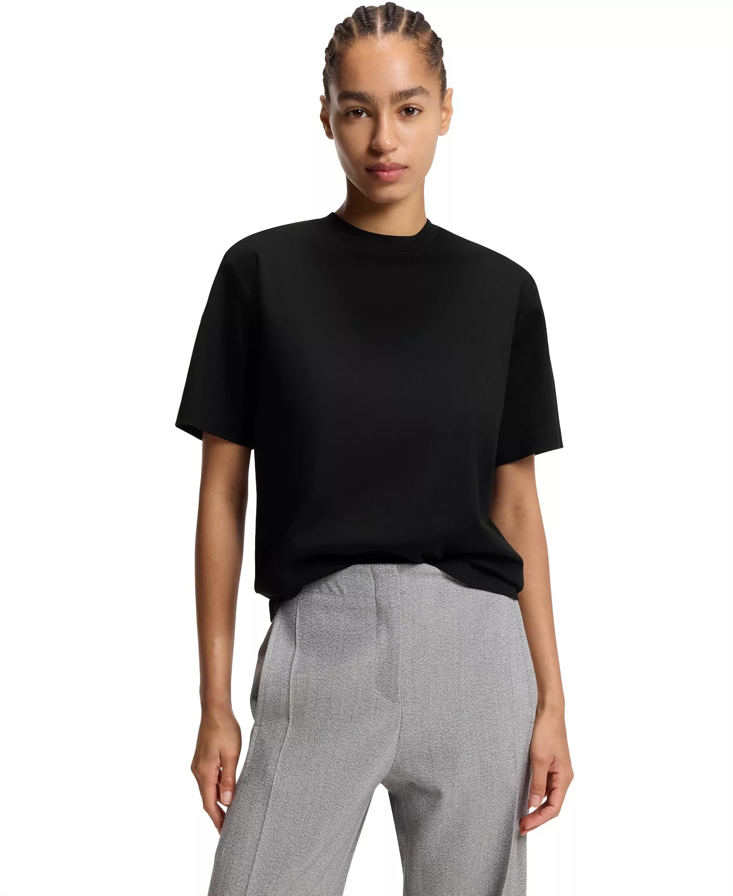 BOSS by Women's Mercerized Cotton Relaxed-Fit T-Shirt - Black - L