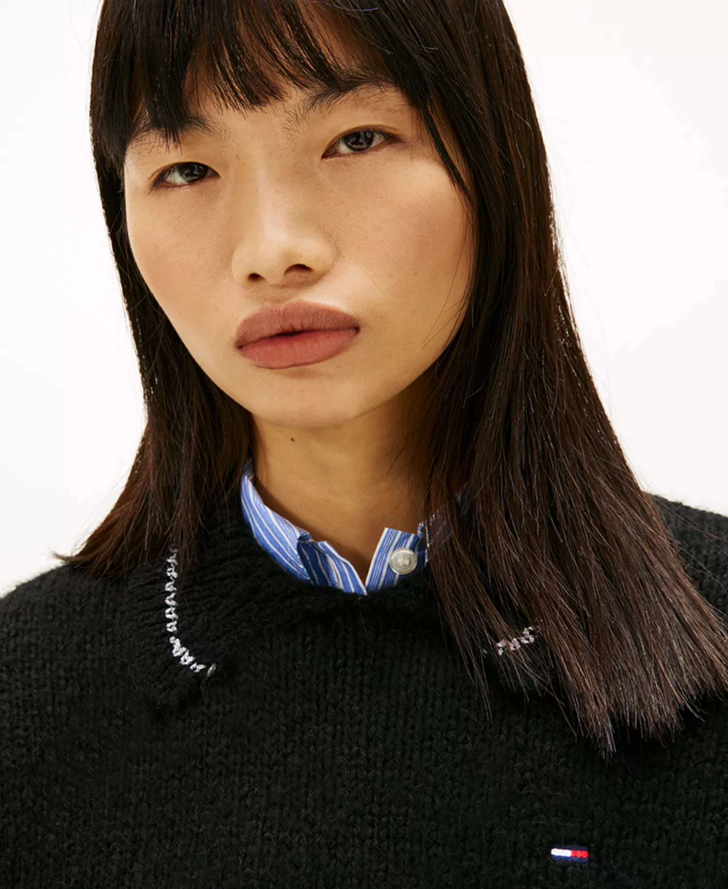 Women's Oversized Argyle Polo Collar Sweater - Black - S