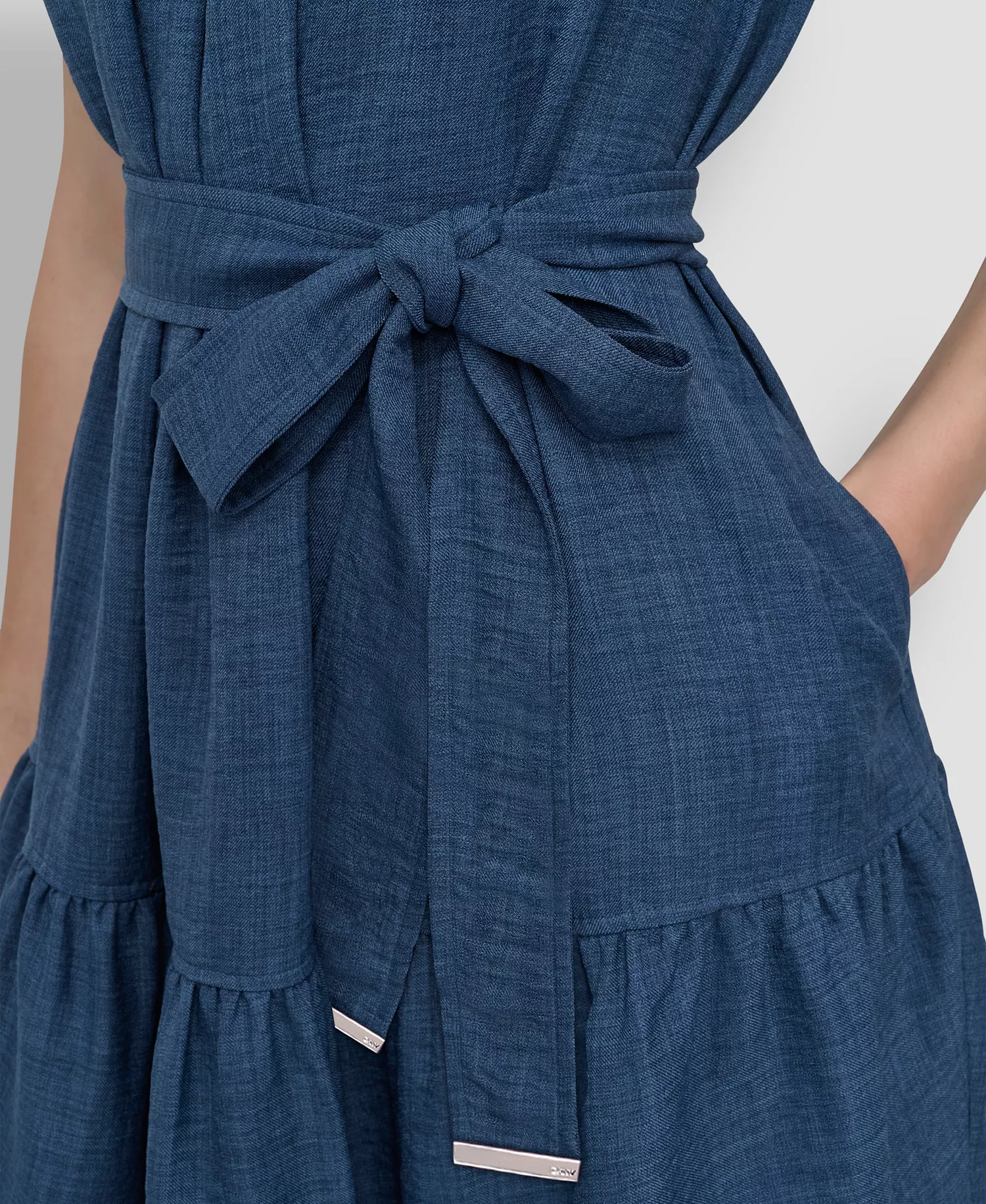 Women's Sleeveless Crew Neck Drop Waist Short Dress - Denim - 10