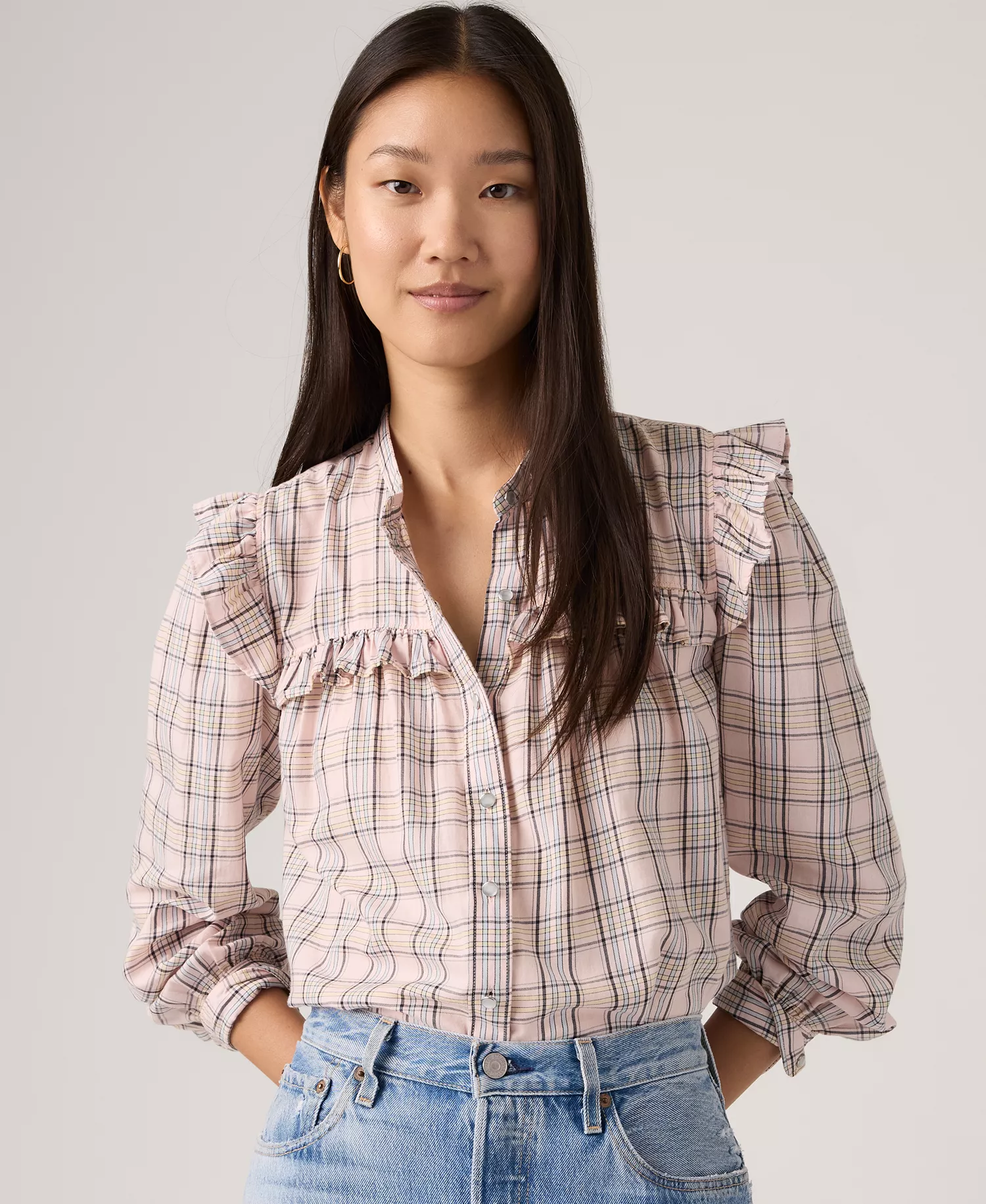 Women's Gianna Collared Neck Top - Alexis Plaid - L